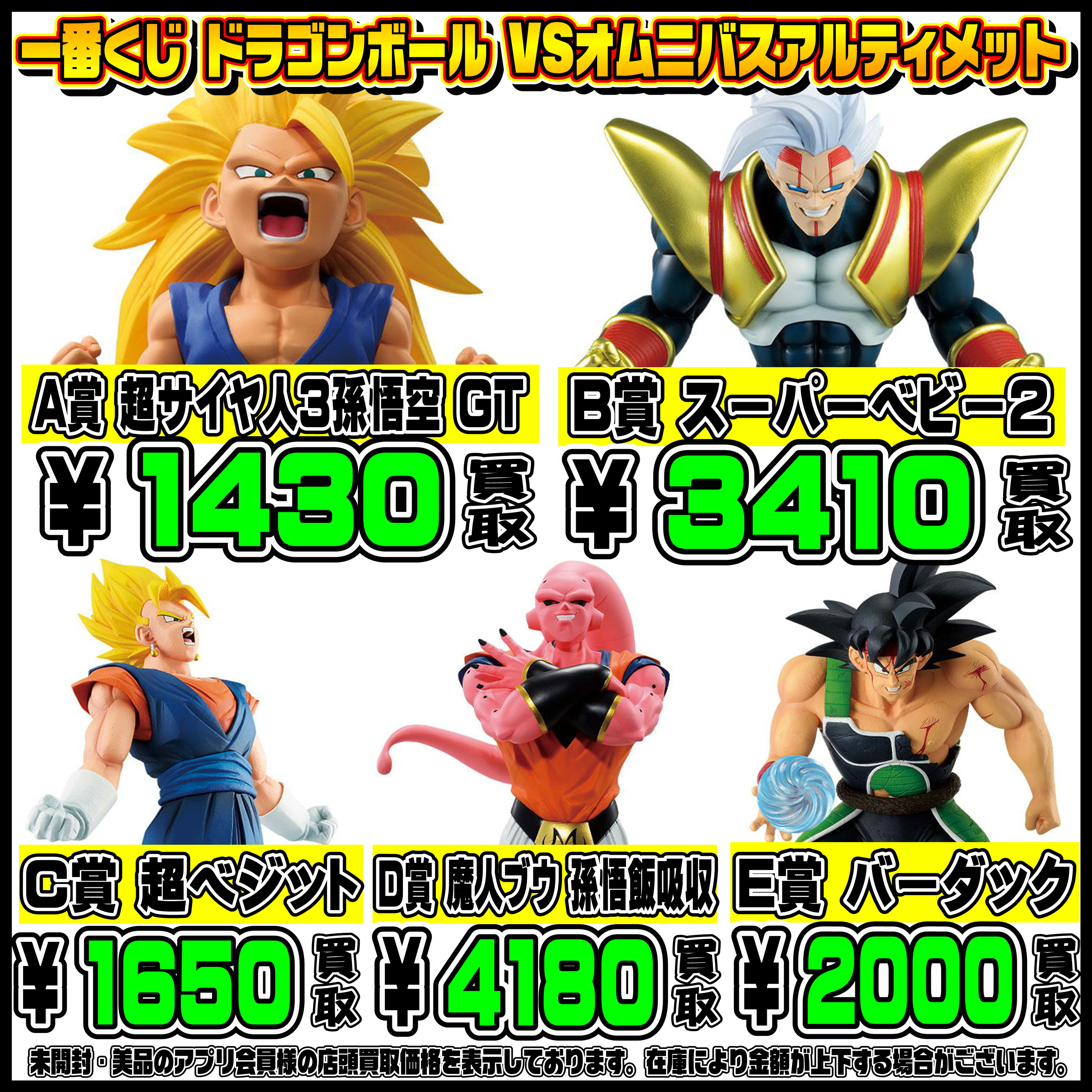一番くじ、A賞ドラゴンボール 超サイヤ人3 孫悟空 　C賞超ベジット　他下位賞付 ドラゴンボール一番くじ A賞超サイヤ人3孫悟空 C賞超ベジット E