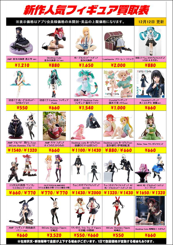 新作プライズフィギュア買取リスト更新しました！ 12/12～ | 千葉鑑定 