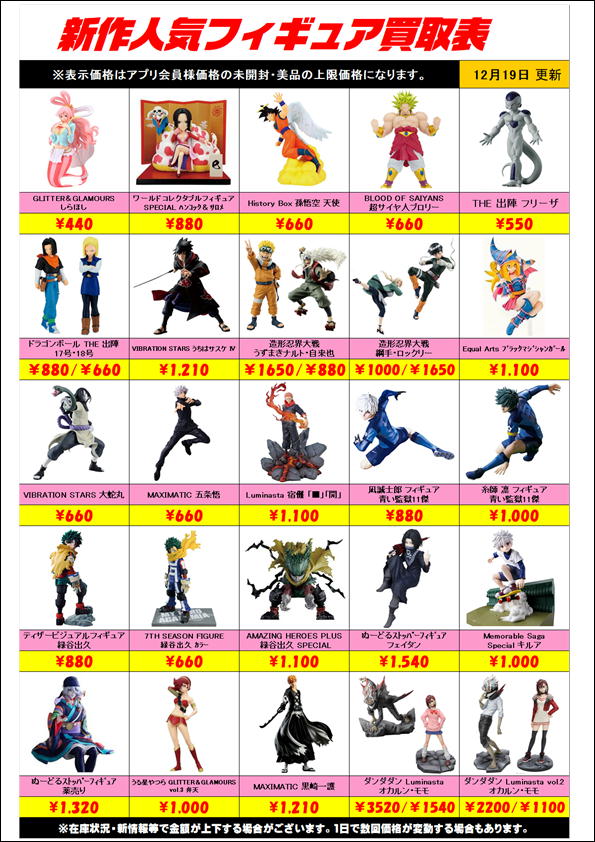 新作プライズフィギュア買取リスト更新しました！ 12/19～ | 千葉鑑定 