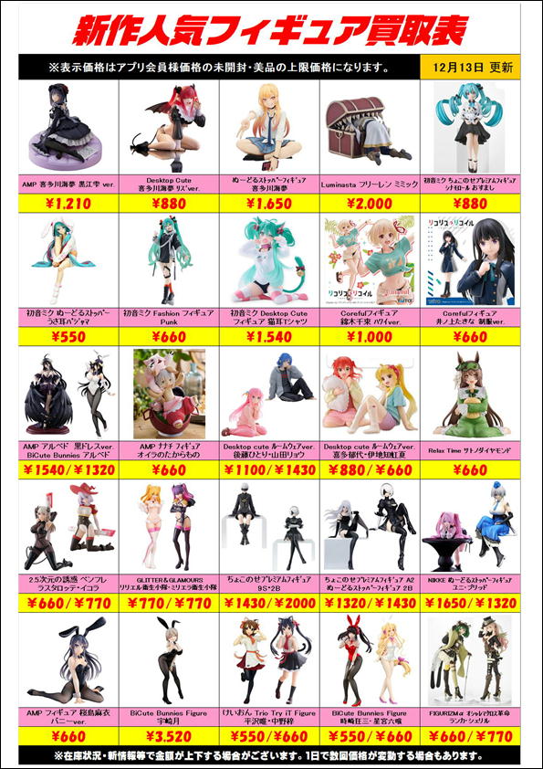 新作プライズフィギュア買取リスト更新しました！ 12/13～ | 千葉鑑定 