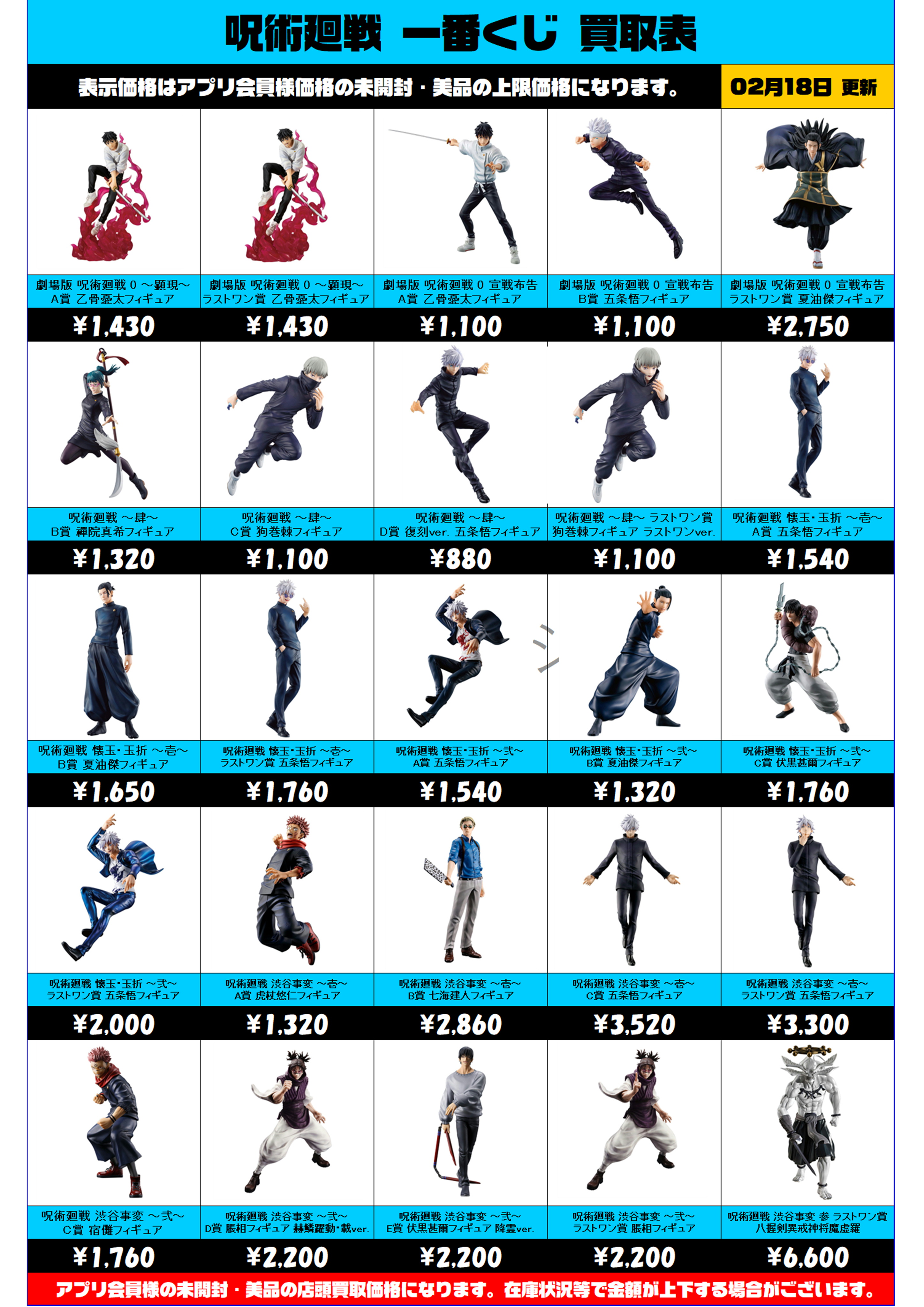 呪術廻戦 一番くじ買取表更新しました！ 2/18～ | 千葉鑑定団船橋店
