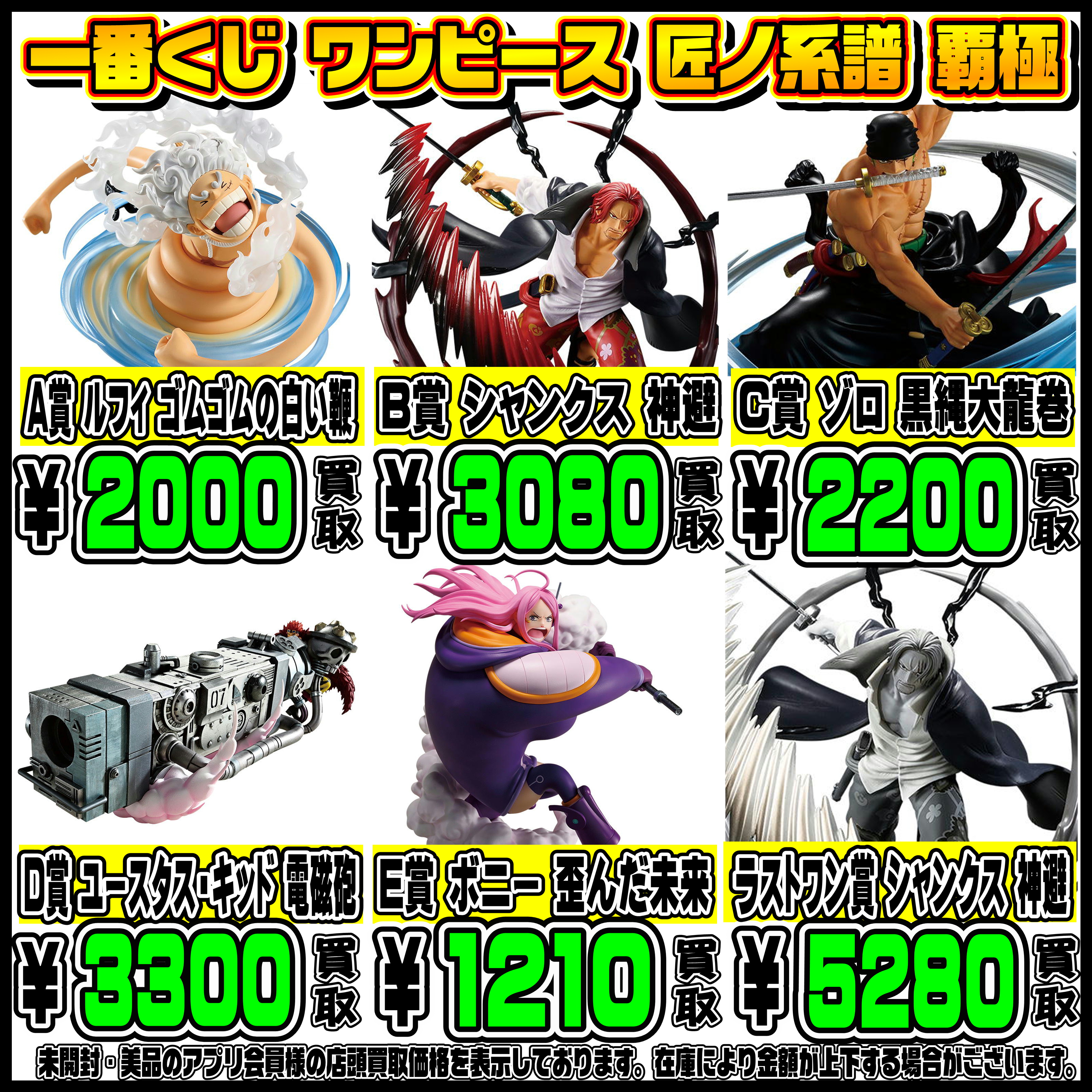 新作一番くじ買取リスト更新しました！ 4/9～ キン肉マン・ワンピース 