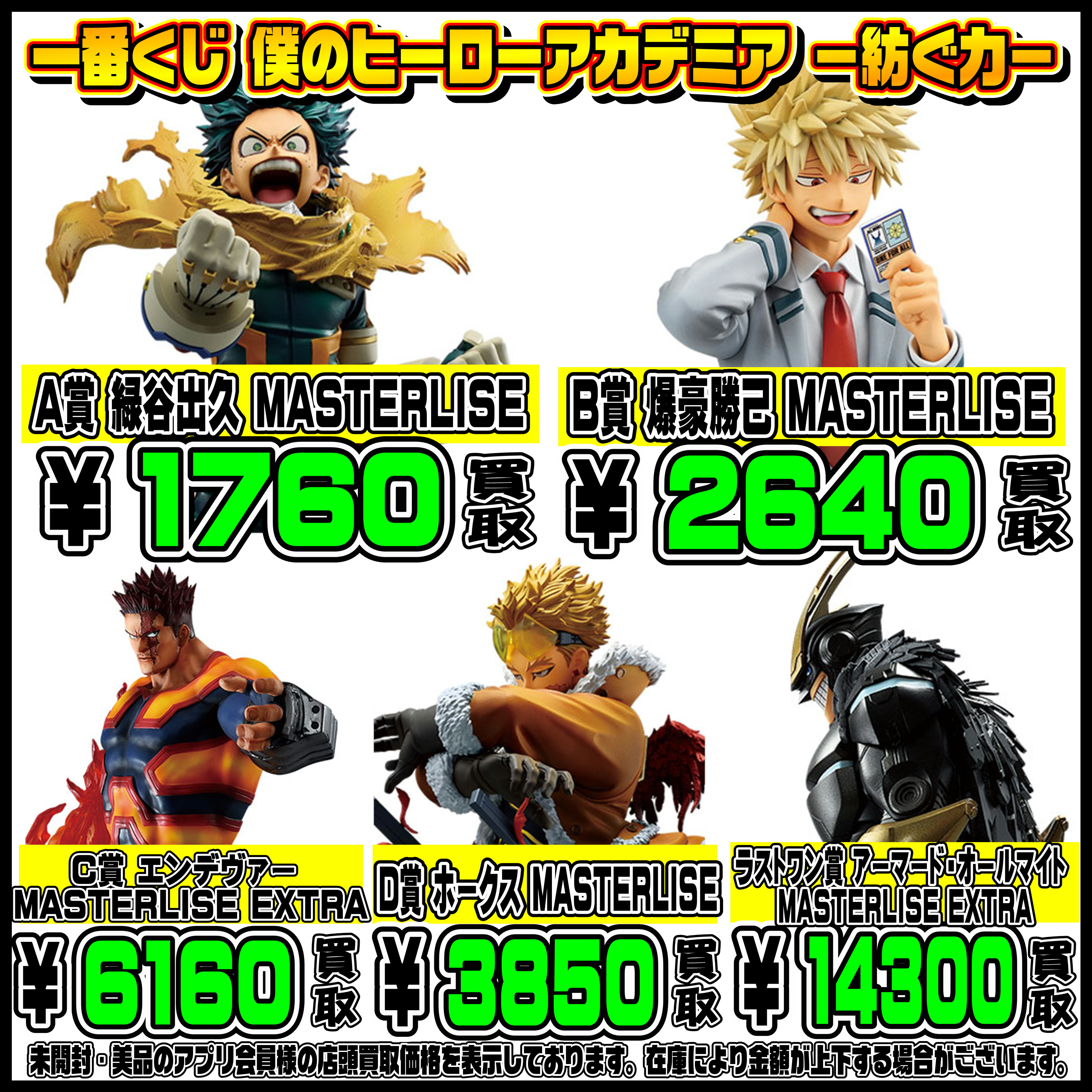 新作一番くじ買取リスト更新しました！ 4/26～ ヒロアカ・ナルト 