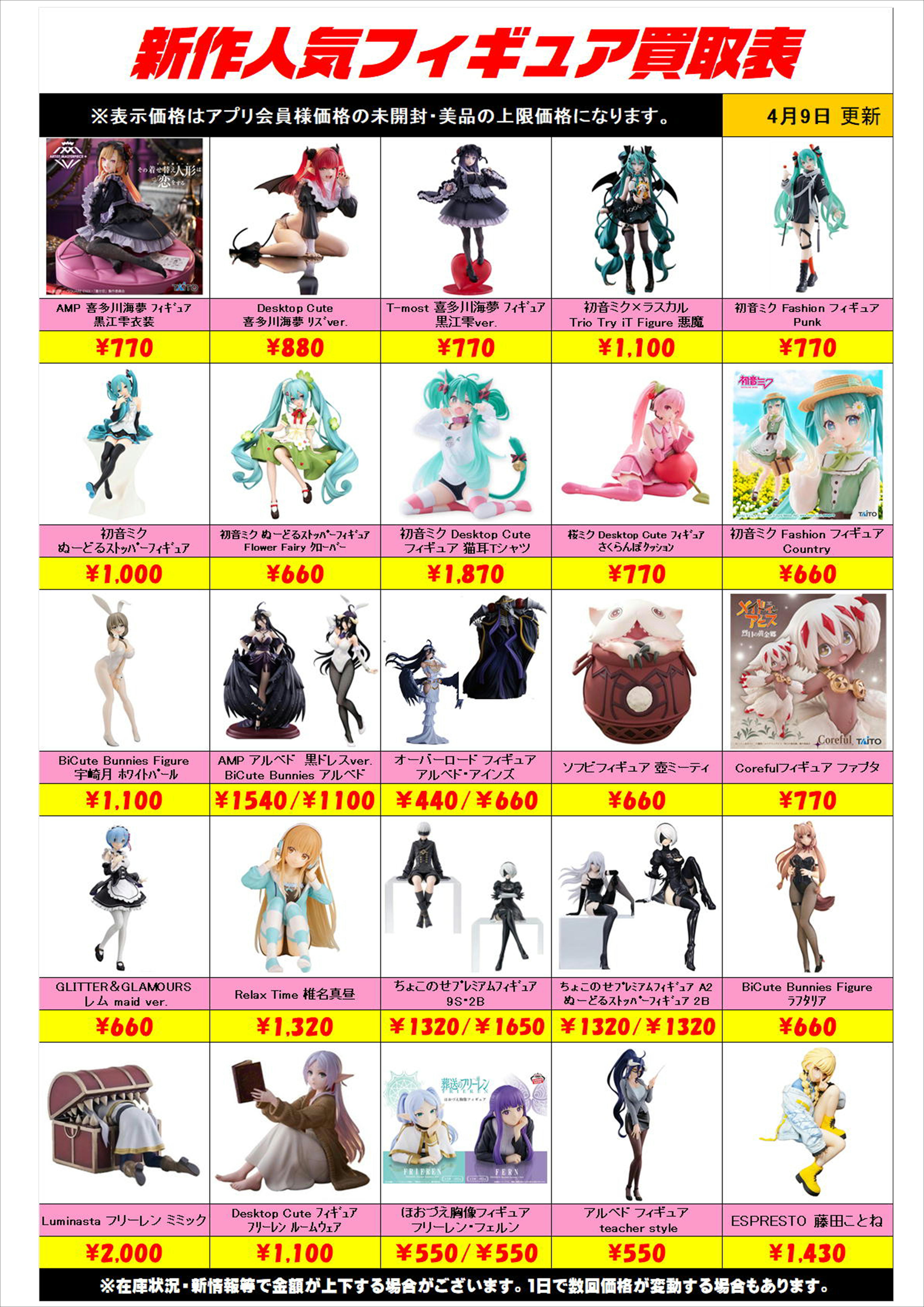 新作プライズフィギュア買取リスト更新しました！ 4/9～ プラスアップ 