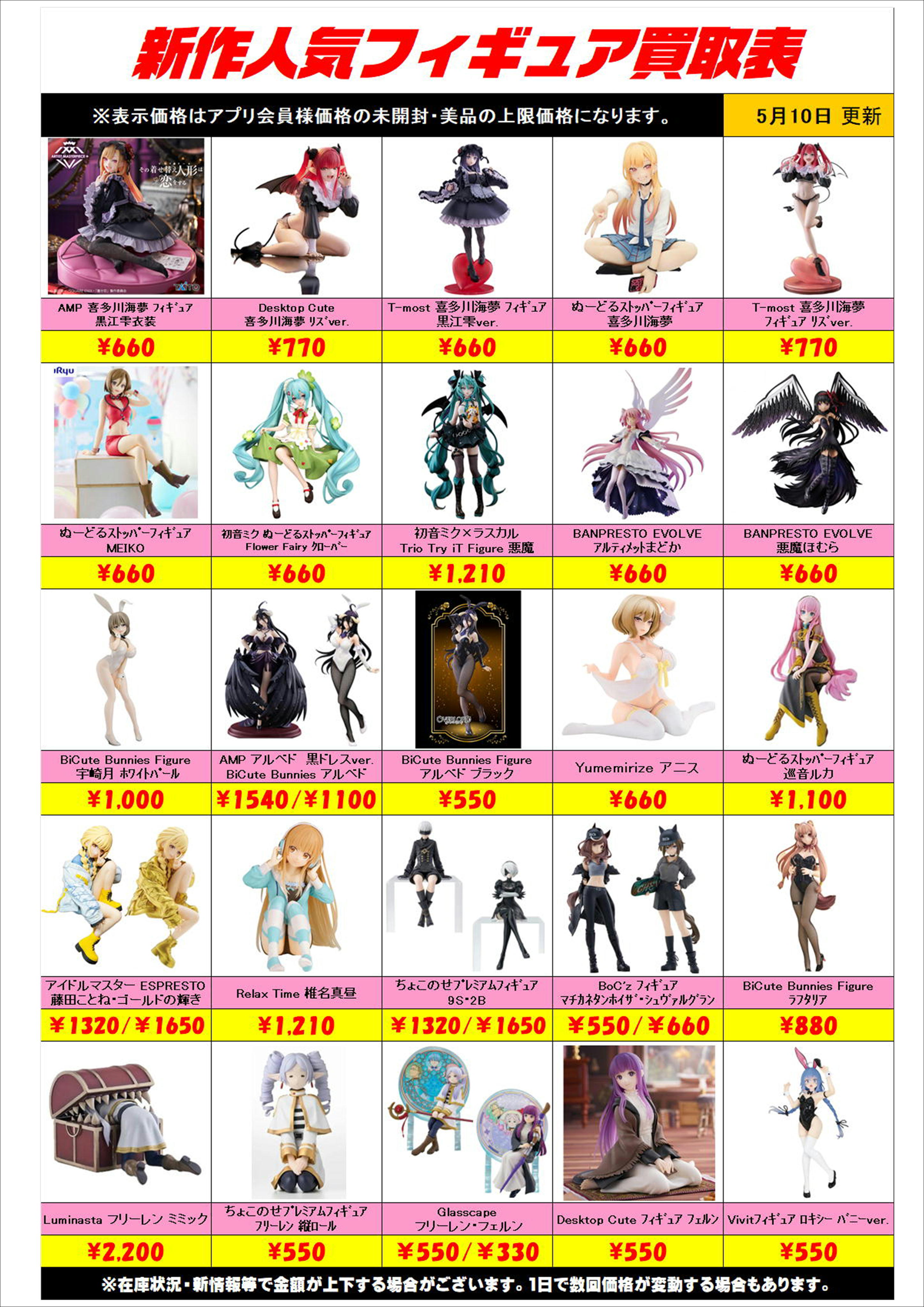 新作プライズフィギュア買取リスト更新しました！ 5/10～ プラスアップ 