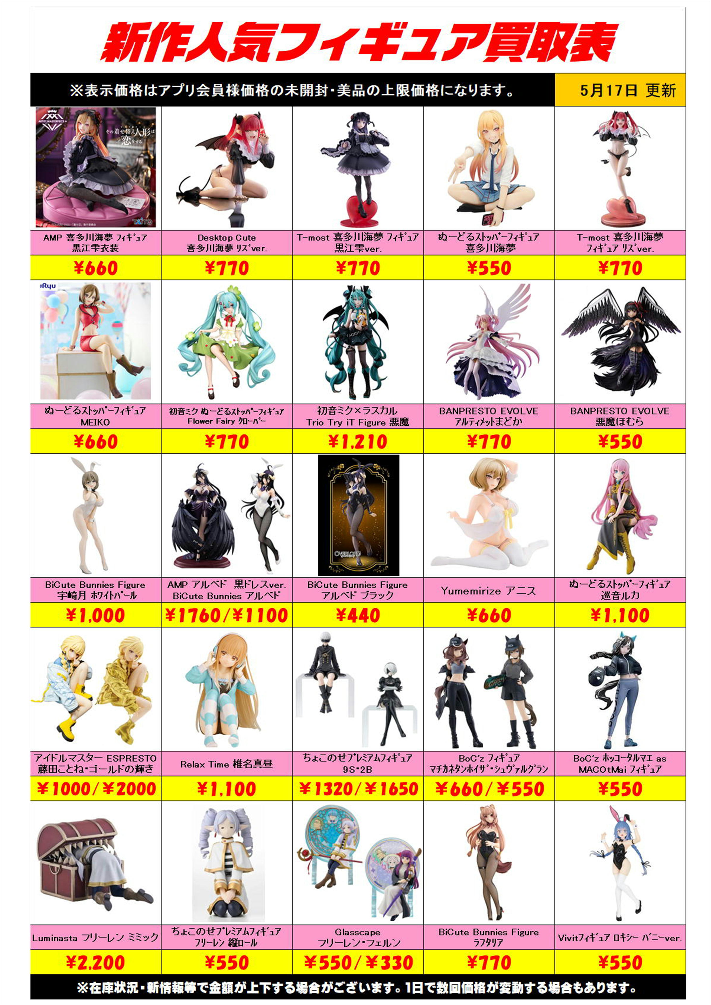 新作プライズフィギュア買取リスト更新しました！ 5/17～ | 千葉鑑定団 