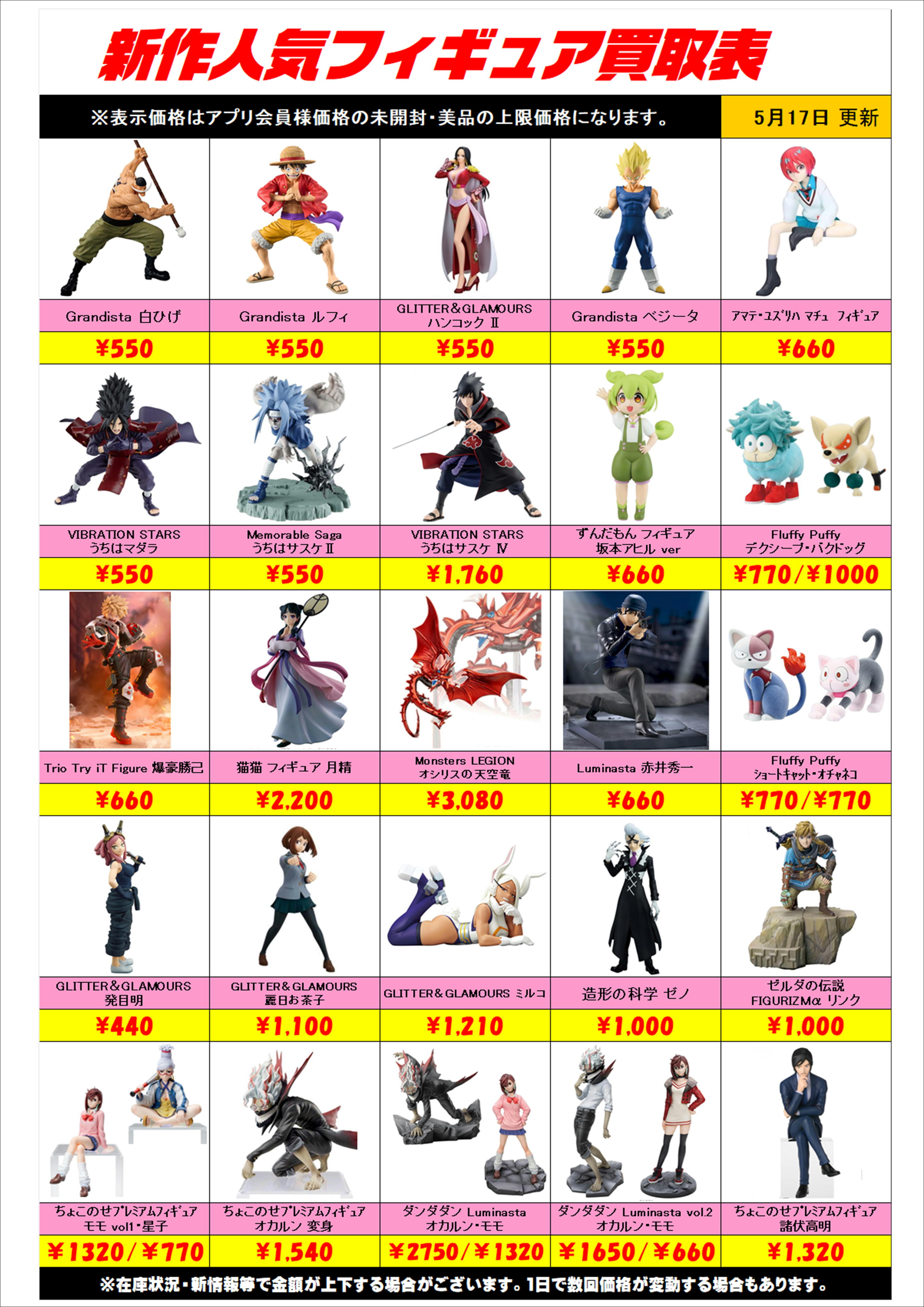 新作プライズフィギュア買取リスト更新しました！ 5/17～ | 千葉鑑定団 