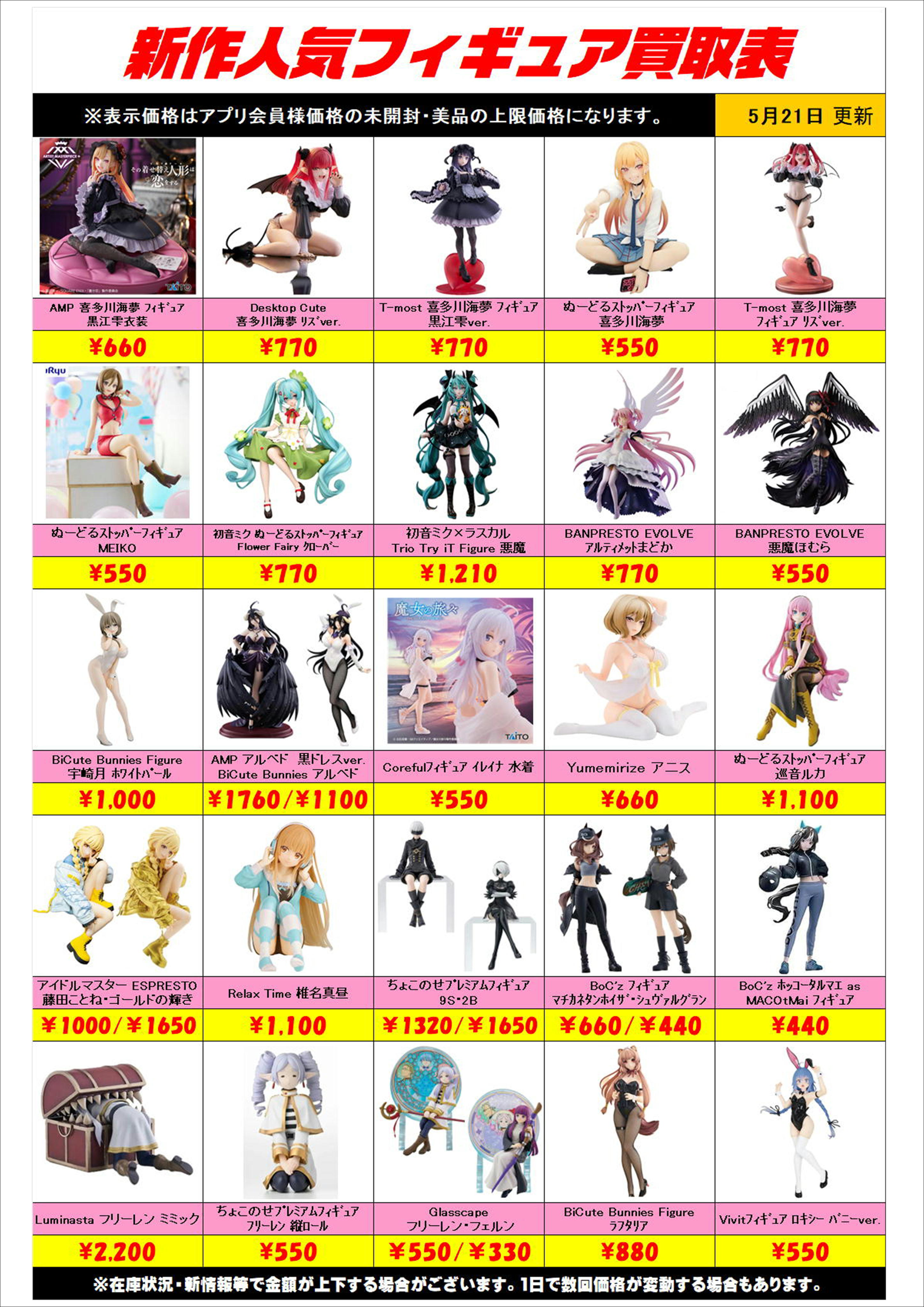 新作プライズフィギュア買取リスト更新しました！ 5/21～ プラスアップ 