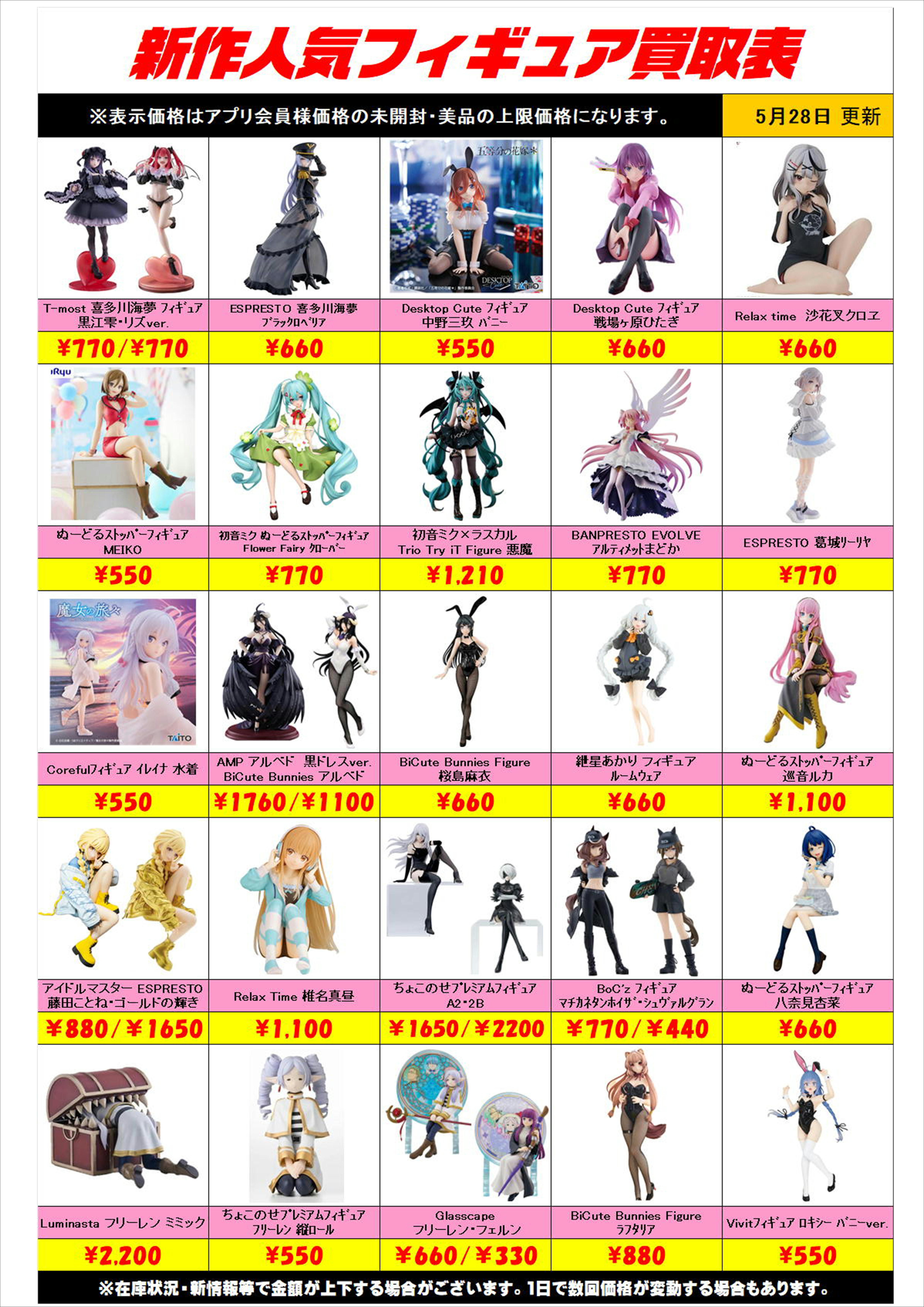 新作プライズフィギュア買取リスト更新しました！ 5/28～ プラスアップ 