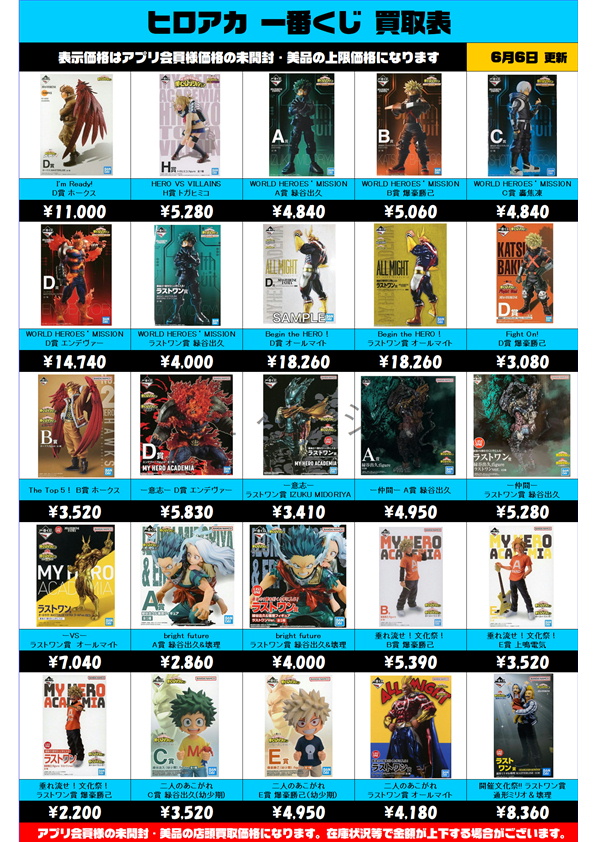 ヒロアカ一番くじ買取表 更新しました！ 6/6～ | 千葉鑑定団船橋店