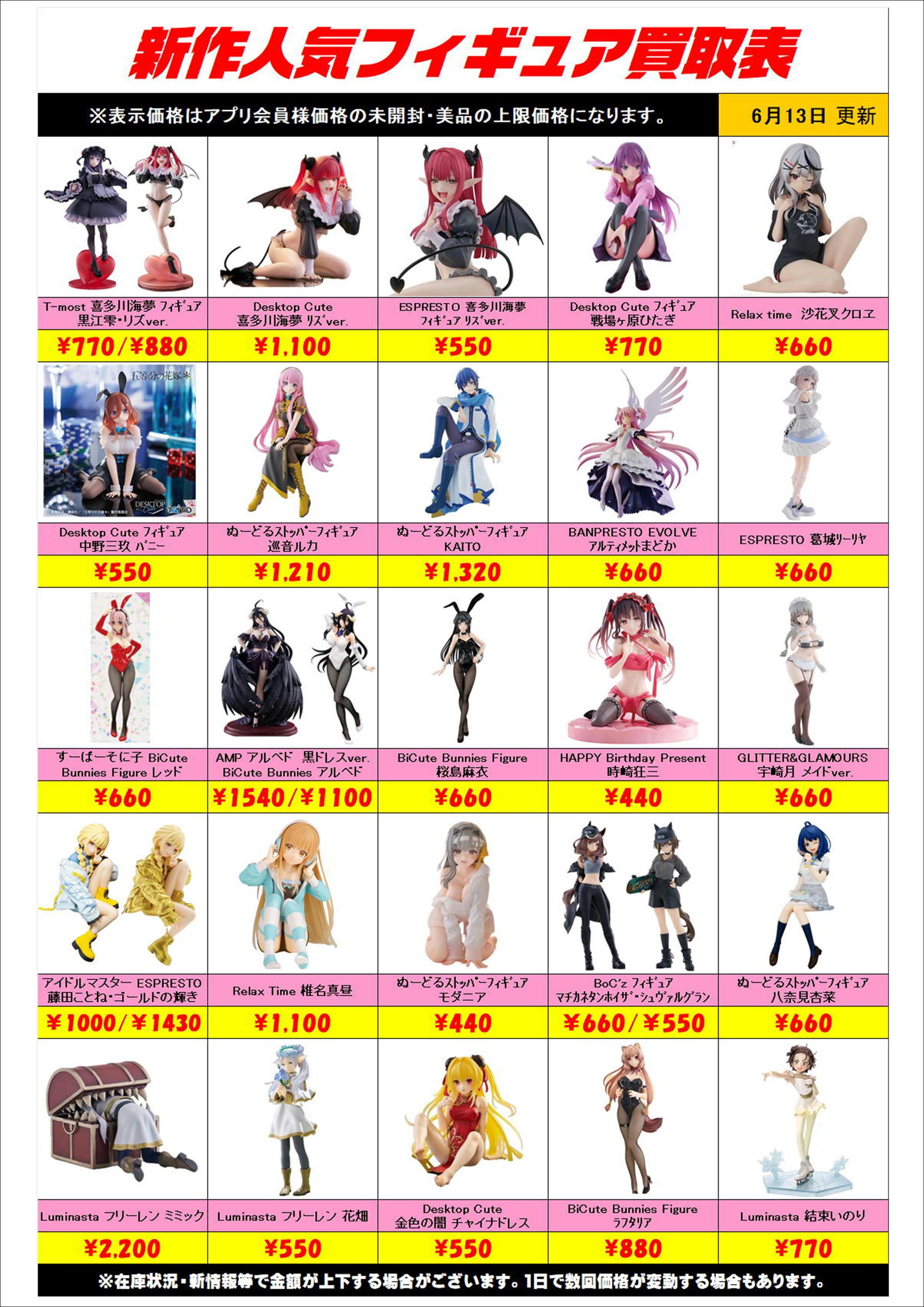 新作プライズフィギュア買取リスト更新しました！ 6/13～ プラスアップ 