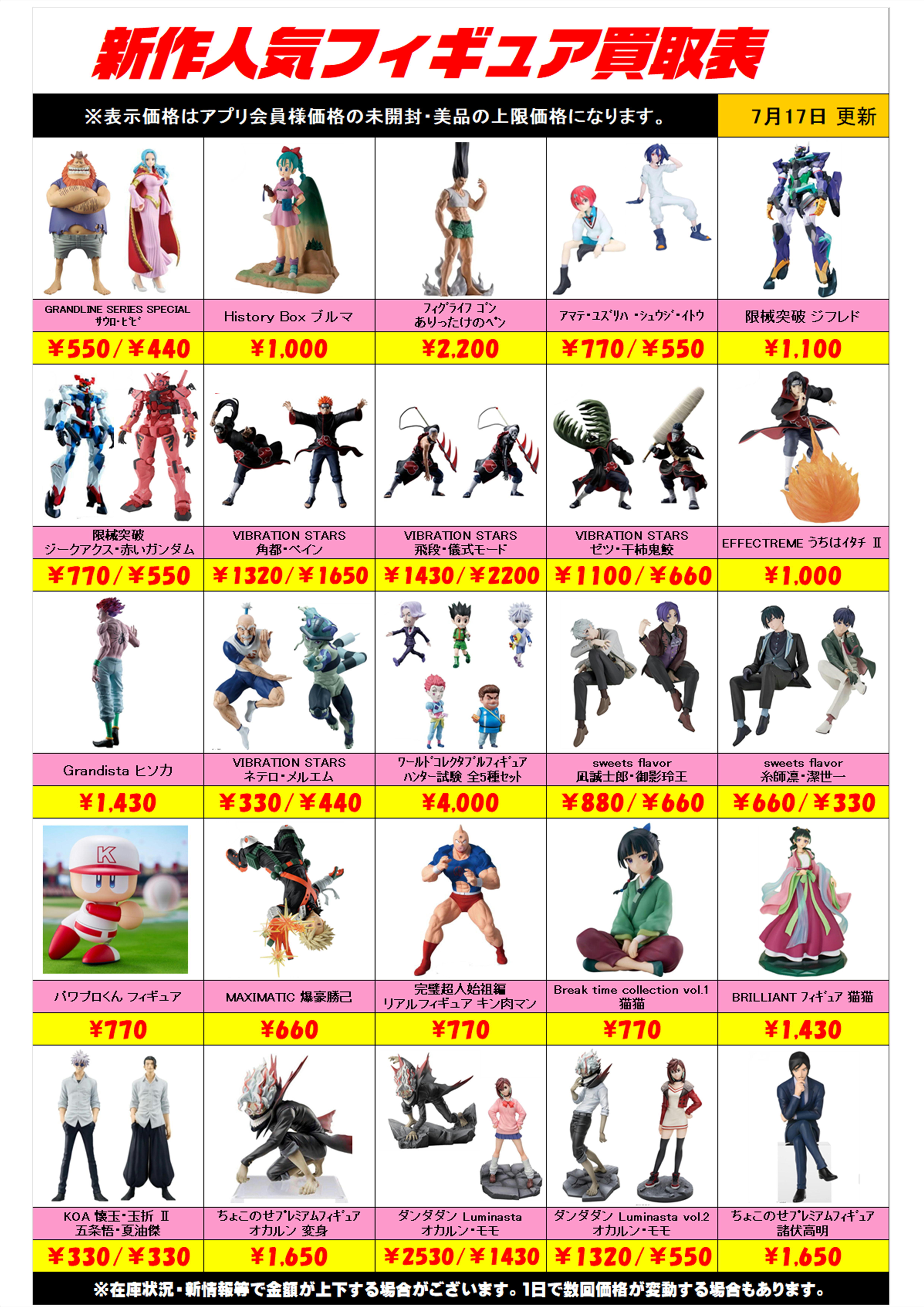 新作プライズフィギュア買取リスト更新しました！ 7/17～ プラスアップ 
