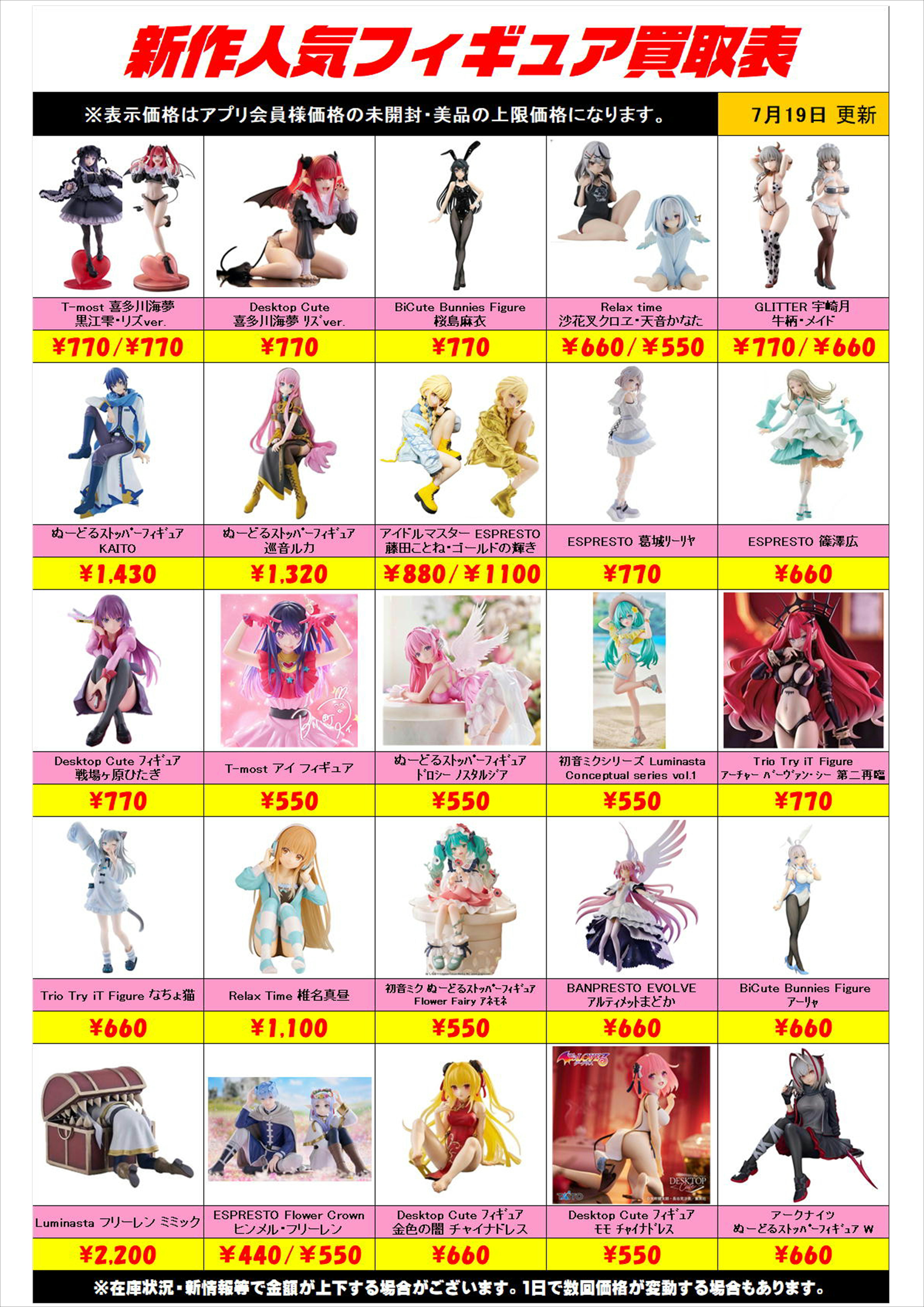 新作プライズフィギュア買取リスト更新しました！ 7/19～ プラスアップ 