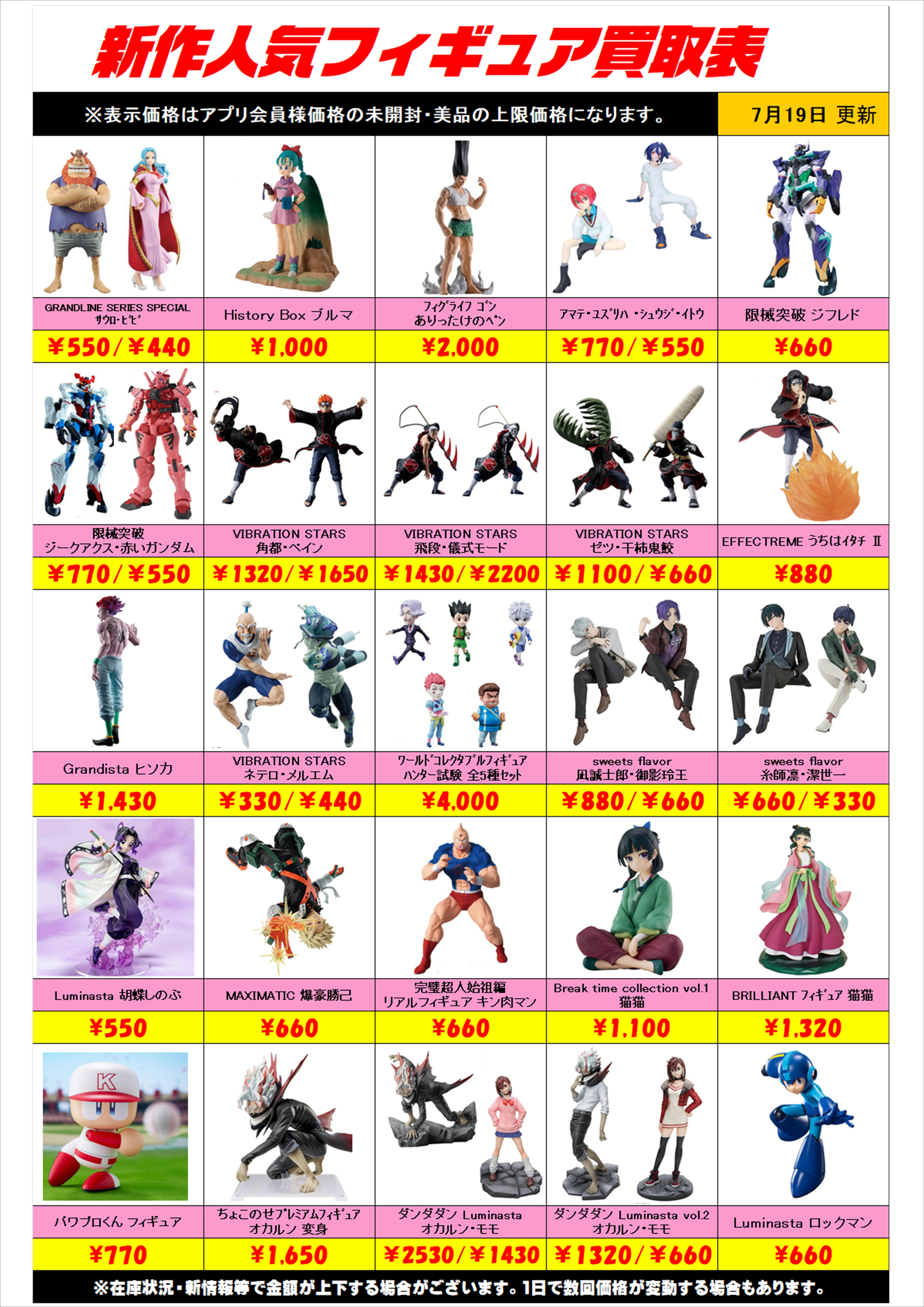 新作プライズフィギュア買取リスト更新しました！ 7/19～ プラスアップ 