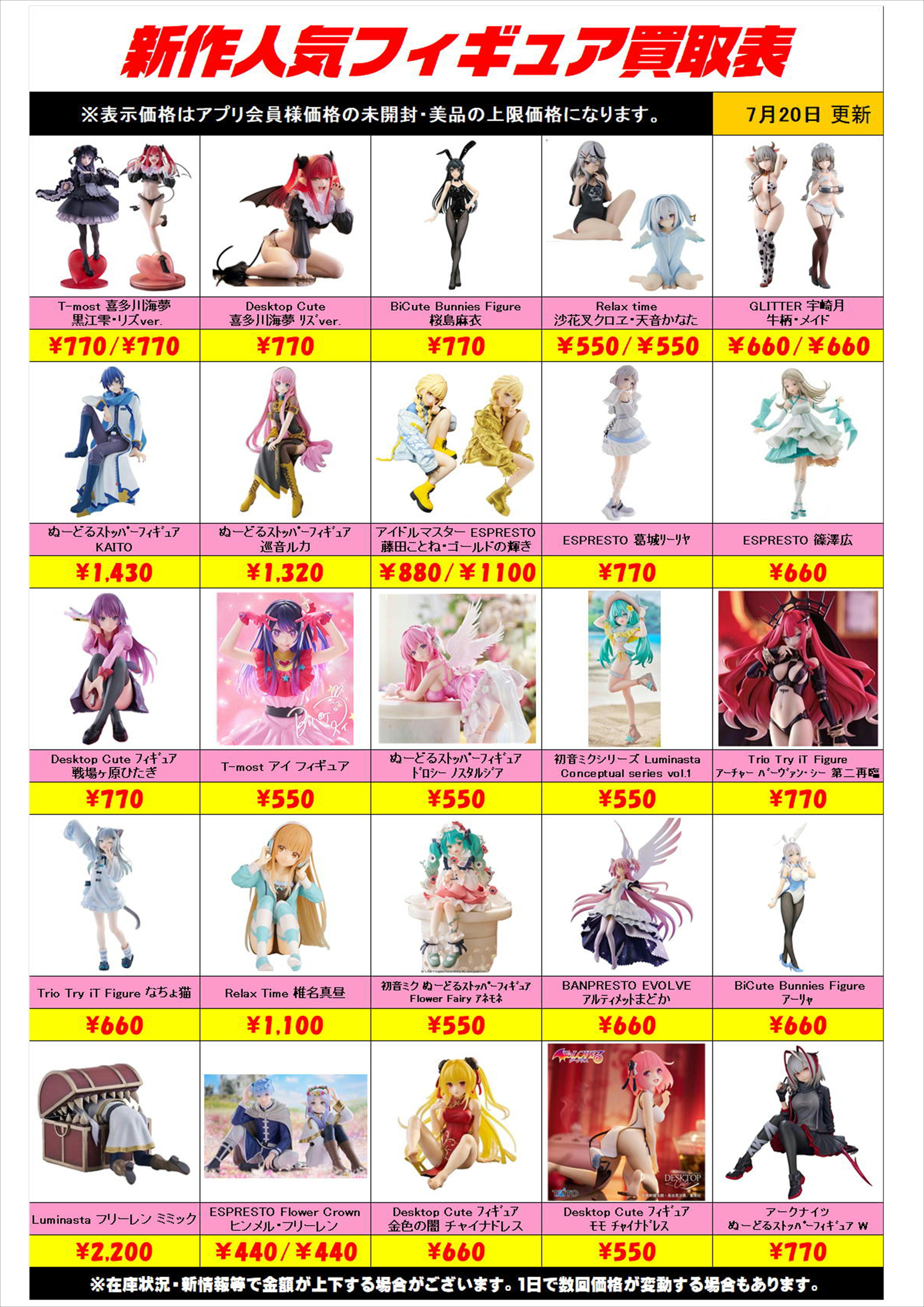 新作プライズフィギュア買取リスト更新しました！ 7/20~ プラスアップ 