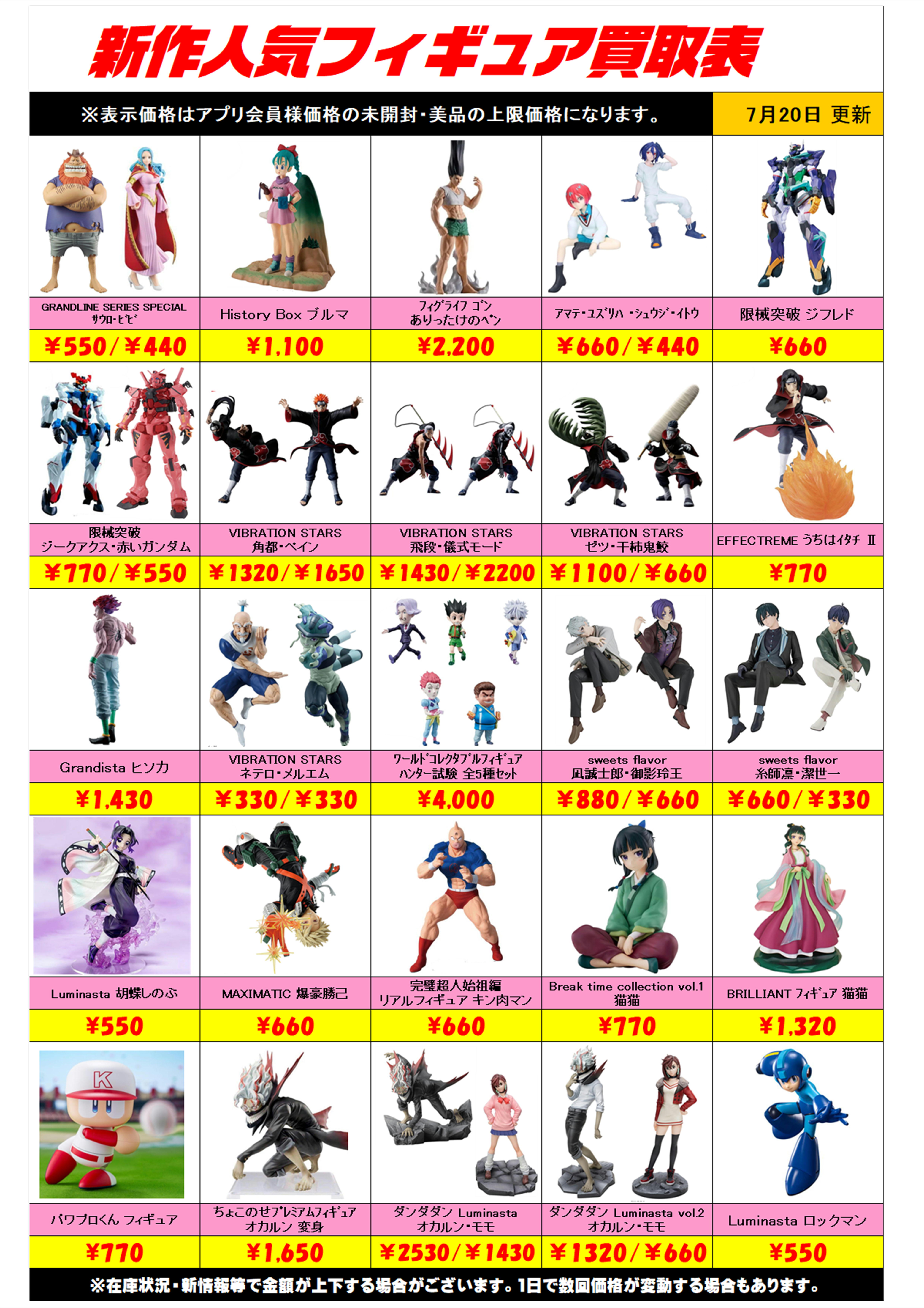 新作プライズフィギュア買取リスト更新しました！ 7/20~ プラスアップ 