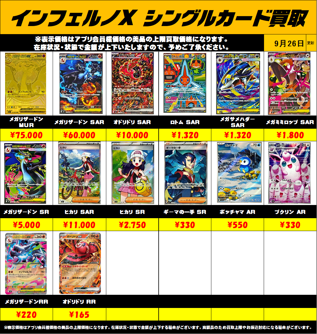 ポケモン新弾インフェルノX シングルカード 買取リスト更新しました 
