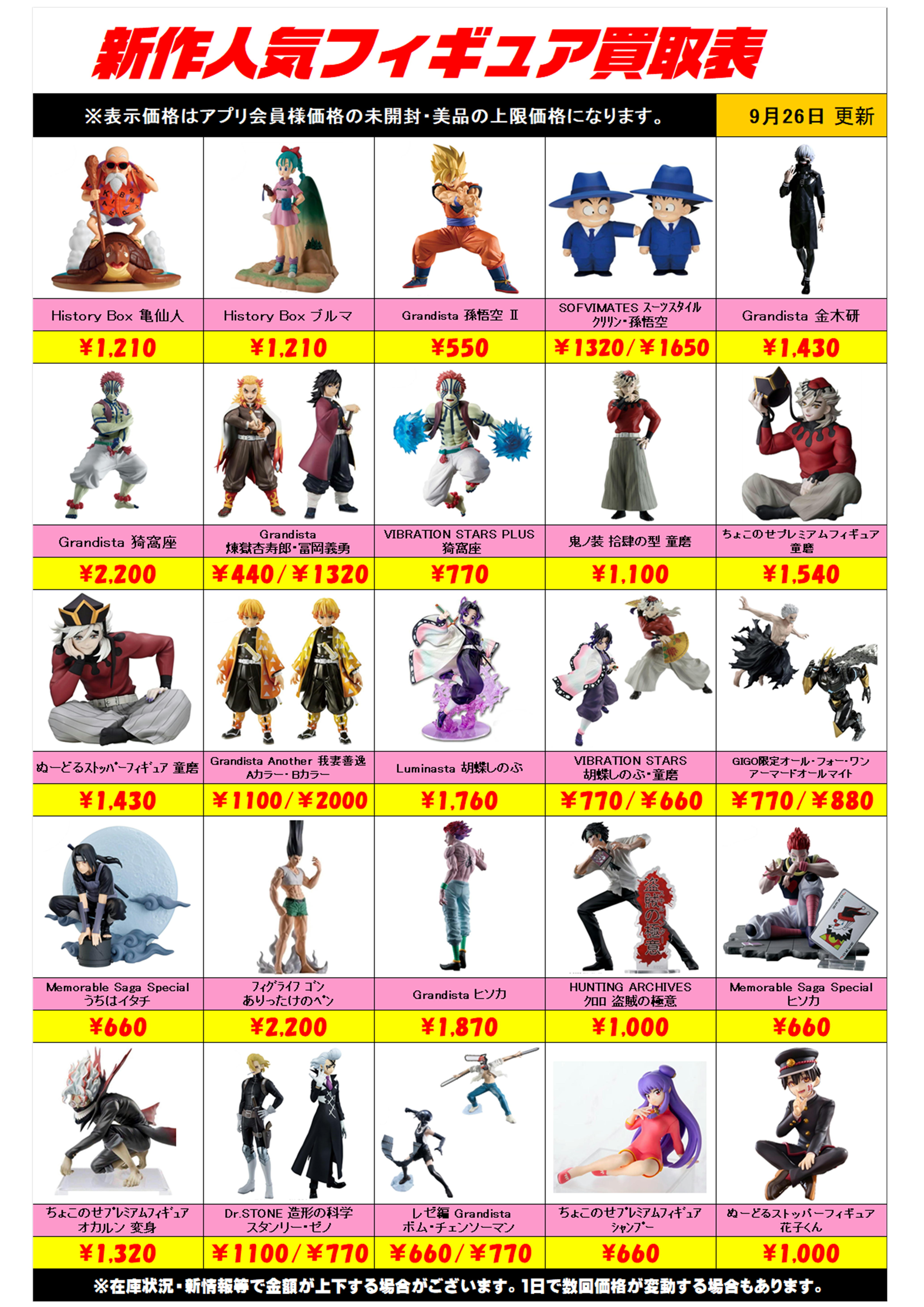 新作プライズフィギュア買取リスト更新しました！ 9/26～ プラスアップ 