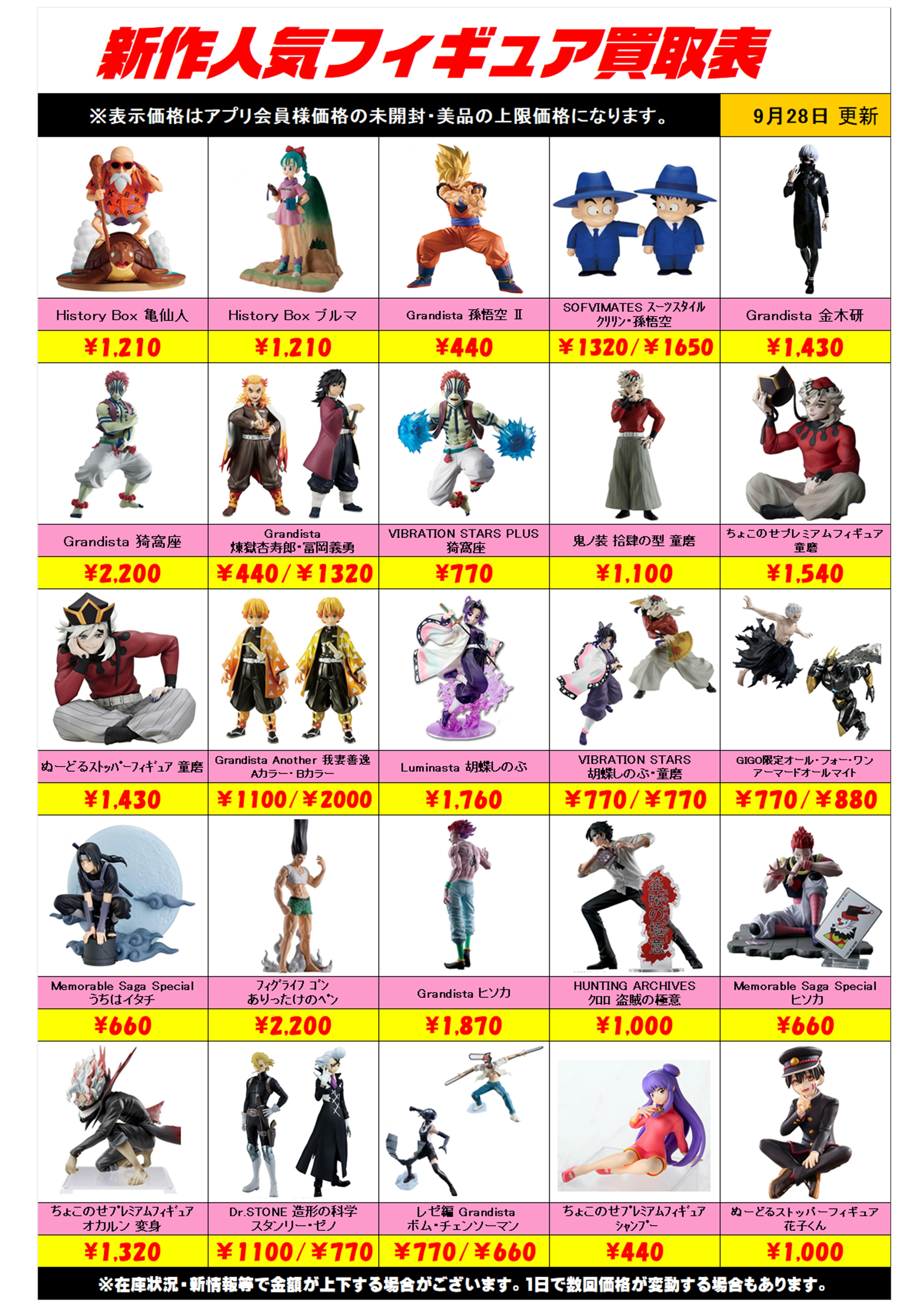 新作プライズフィギュア買取リスト更新しました！ 9/28～ プラスアップ 