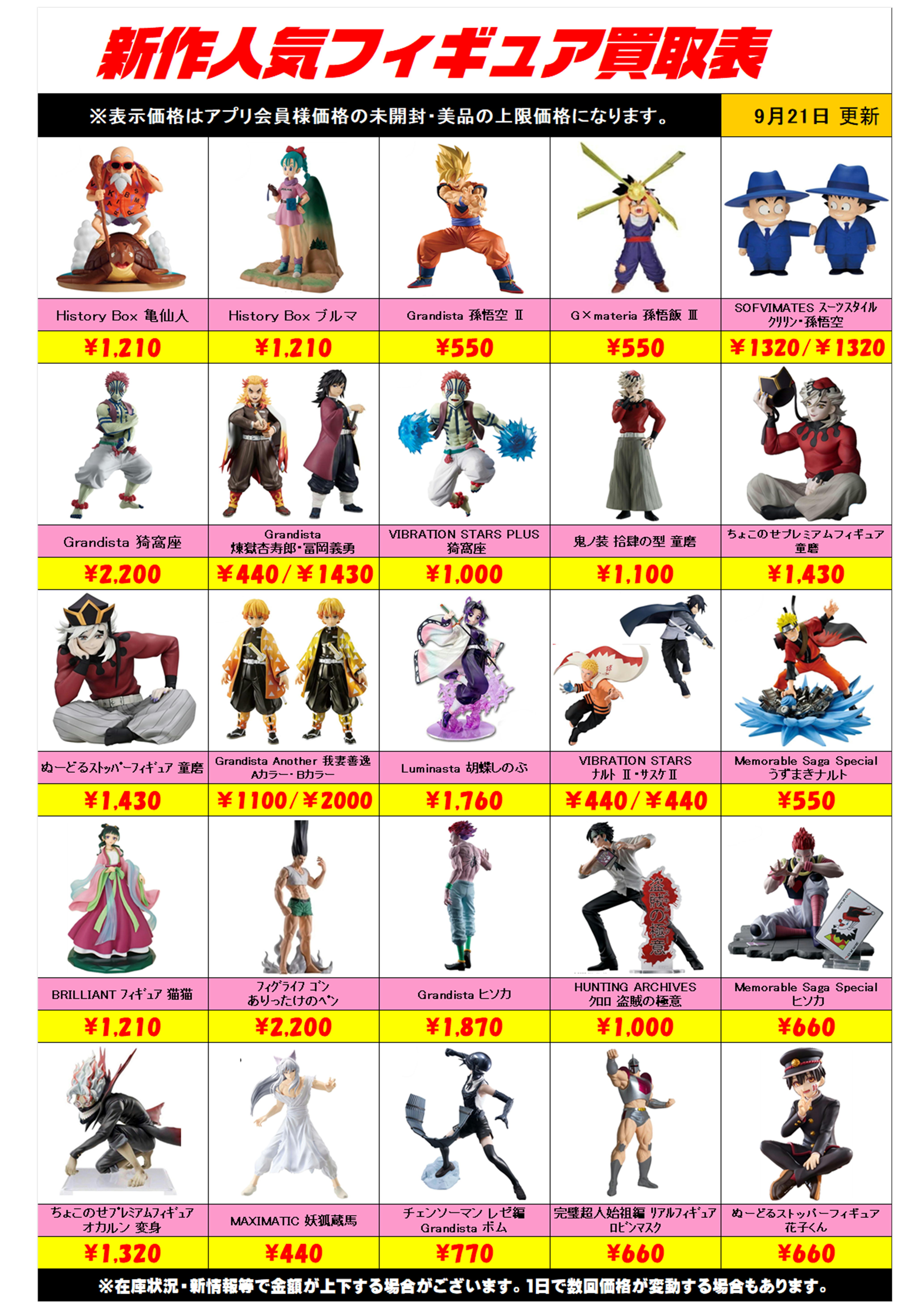 新作プライズフィギュア買取リスト更新しました！ 9/21～ プラスアップ 