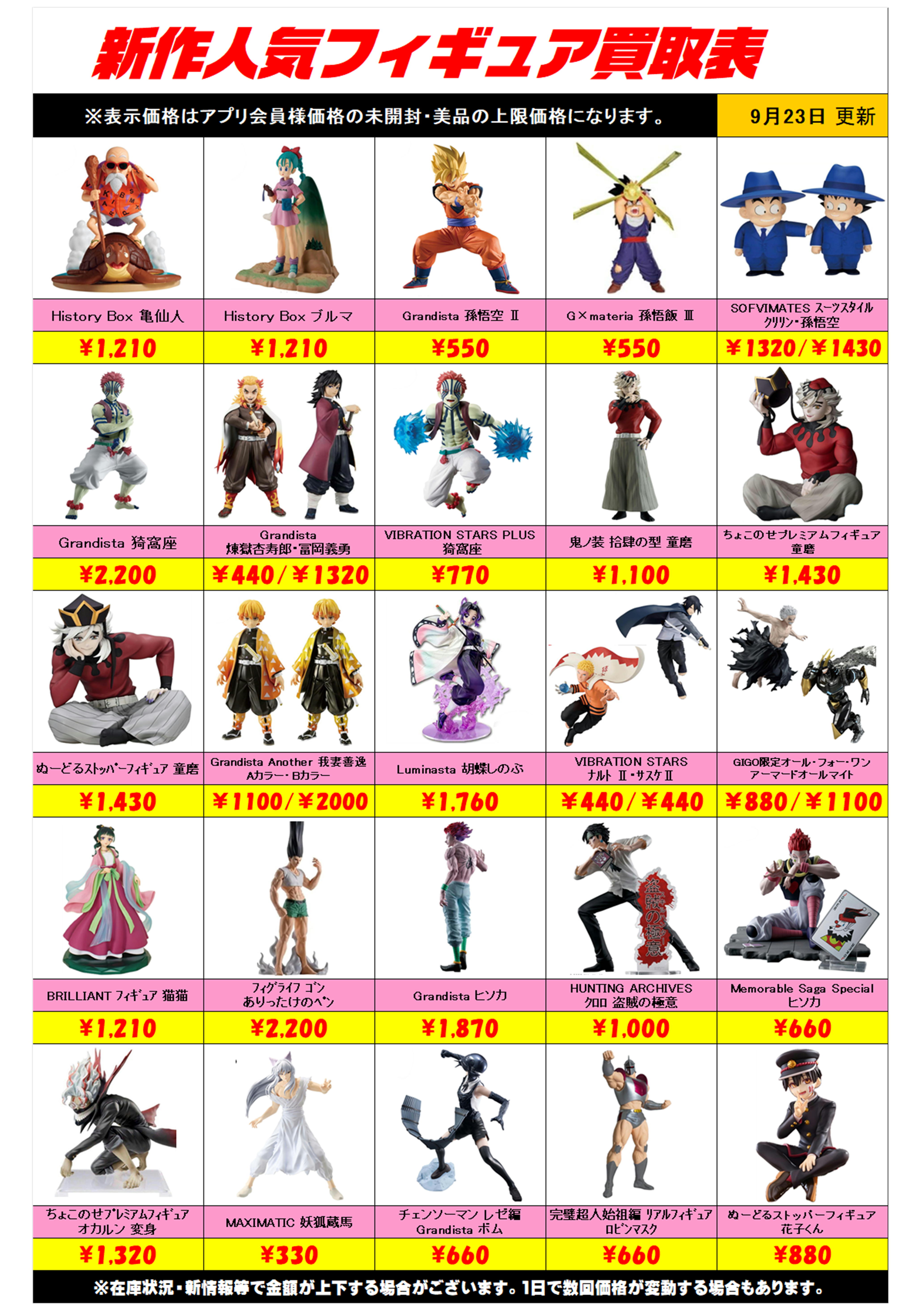 新作プライズフィギュア買取リスト更新しました！ 9/23～ プラスアップ 