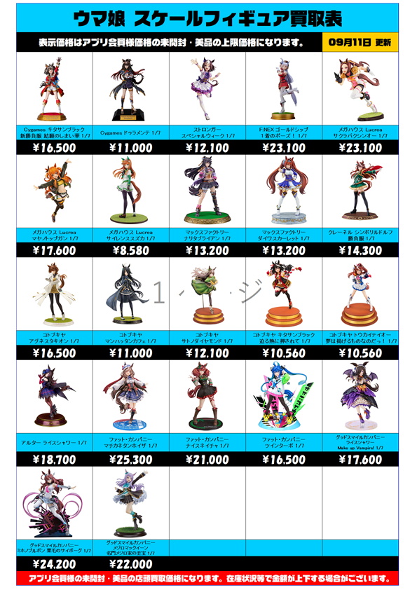 ウマ娘 スケールフィギュア買取表 更新しました！ 9/11～ | 千葉鑑定団 