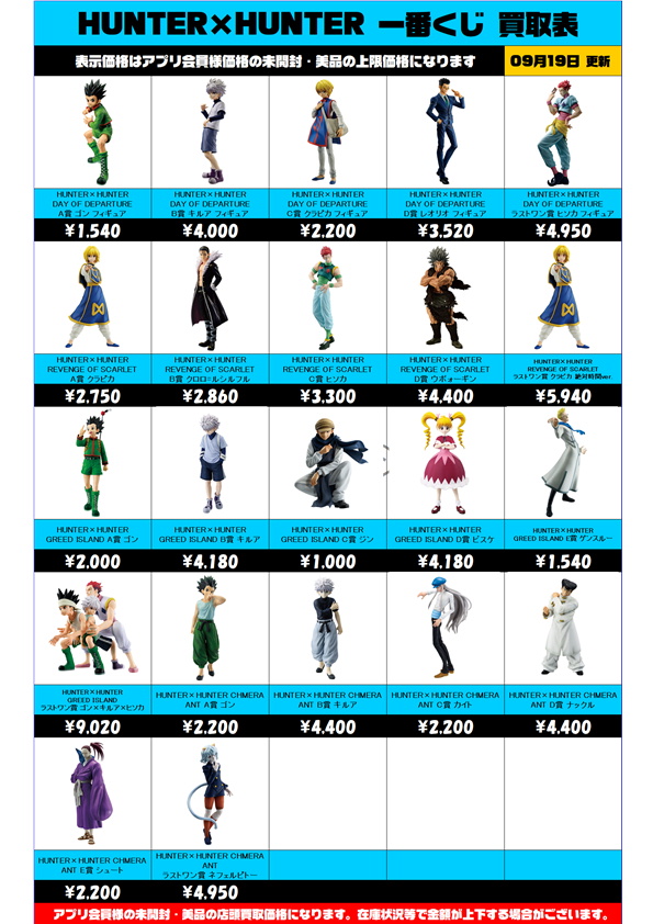 HUNTER×HUNTER一番くじ買取表 更新しました！ 9/19～HUNTER×HUNTER一番 