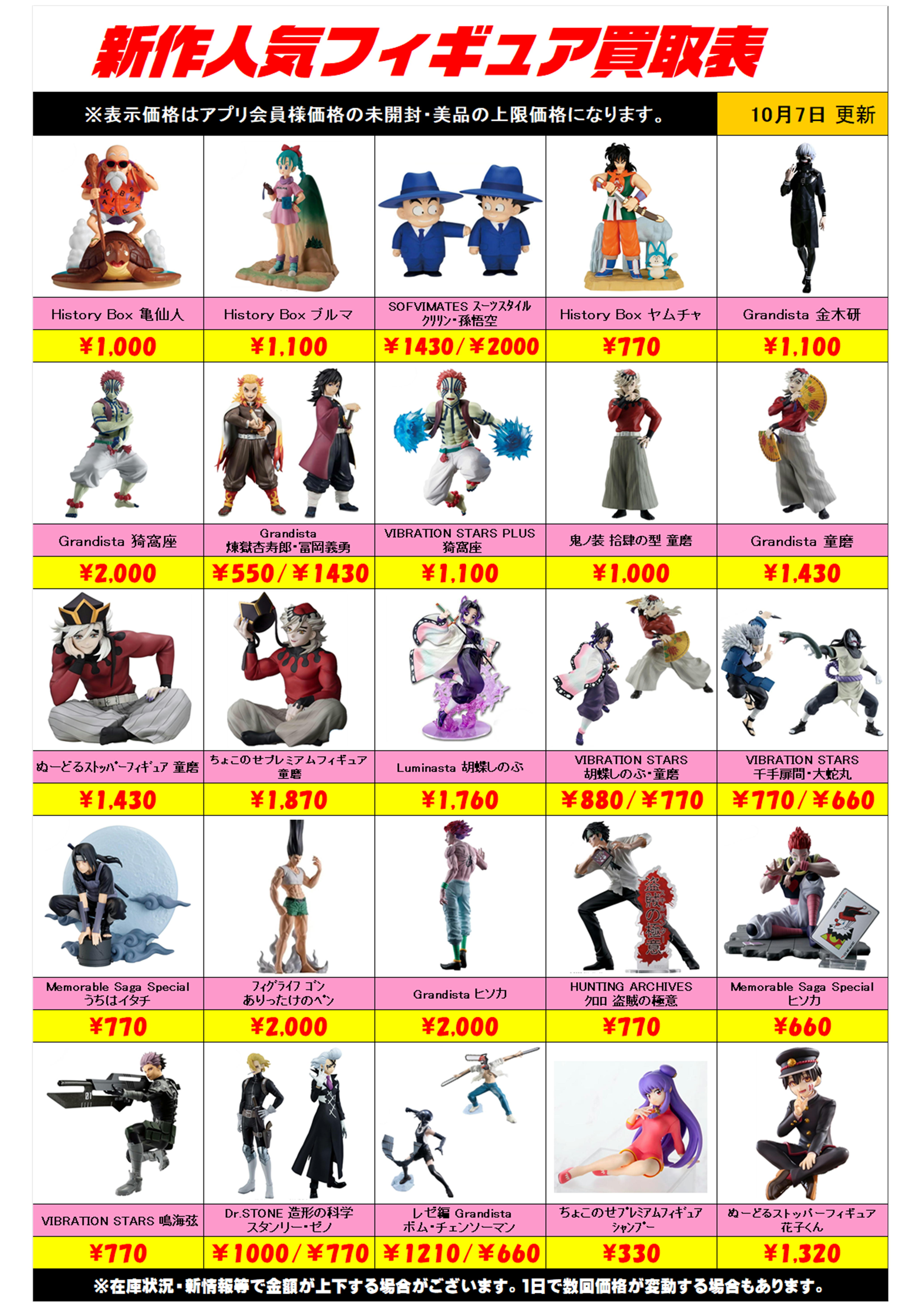 新作プライズフィギュア買取リスト更新しました！ 10/7～ プラスアップ 