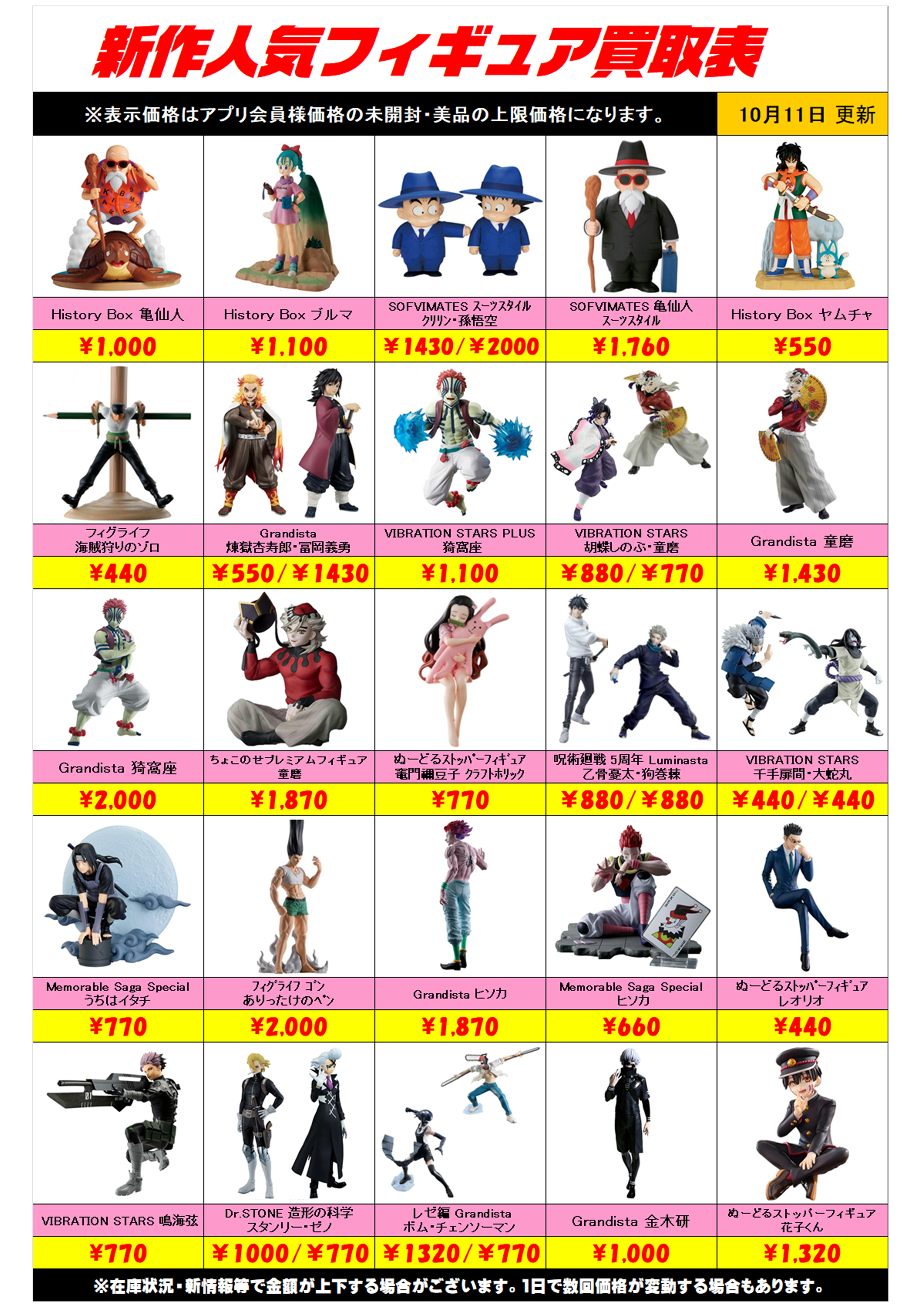 新作プライズフィギュア買取リスト更新しました！ 10/11～ プラス 