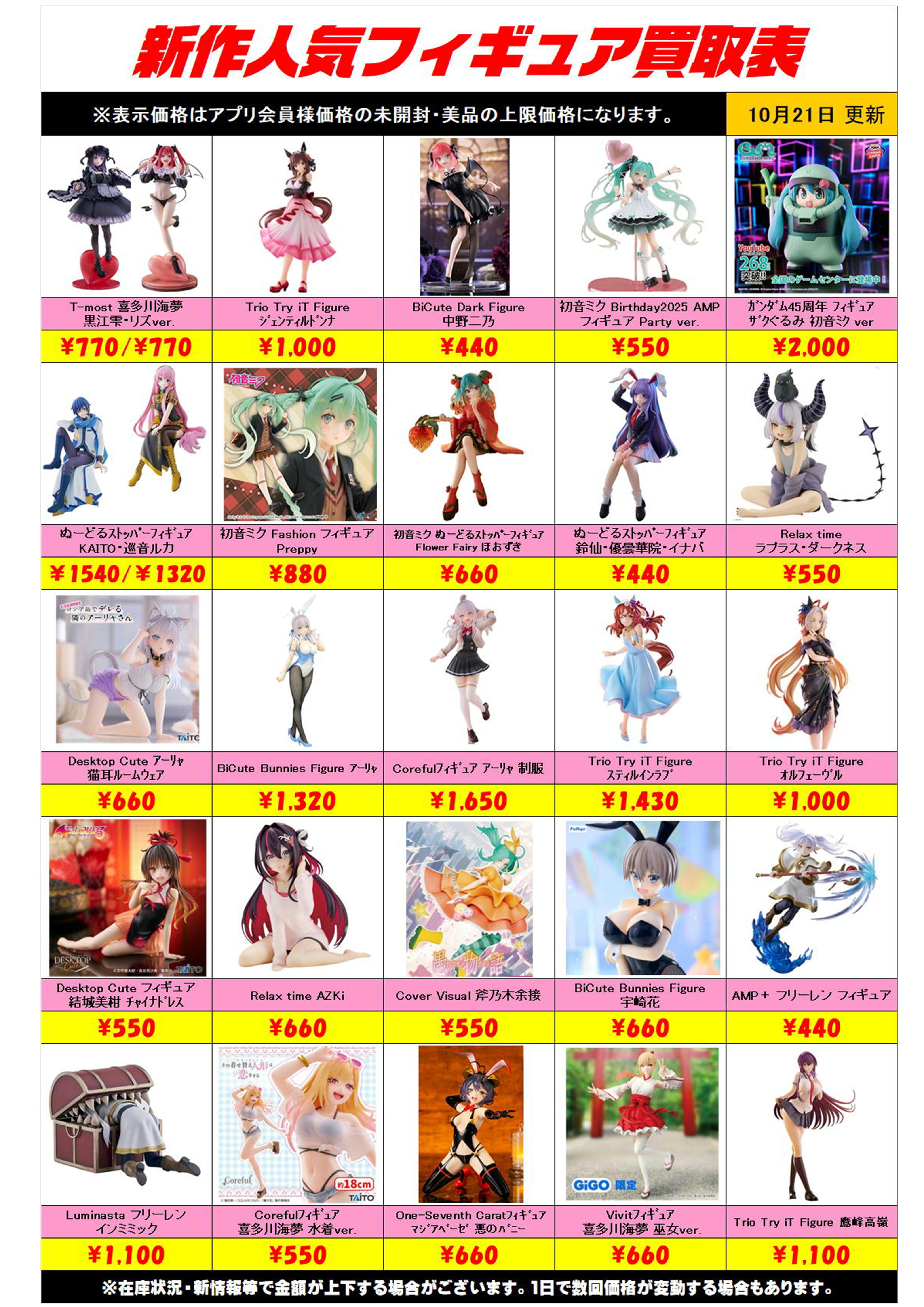 新作プライズフィギュア買取リスト更新しました！ 10/21～ プラス 