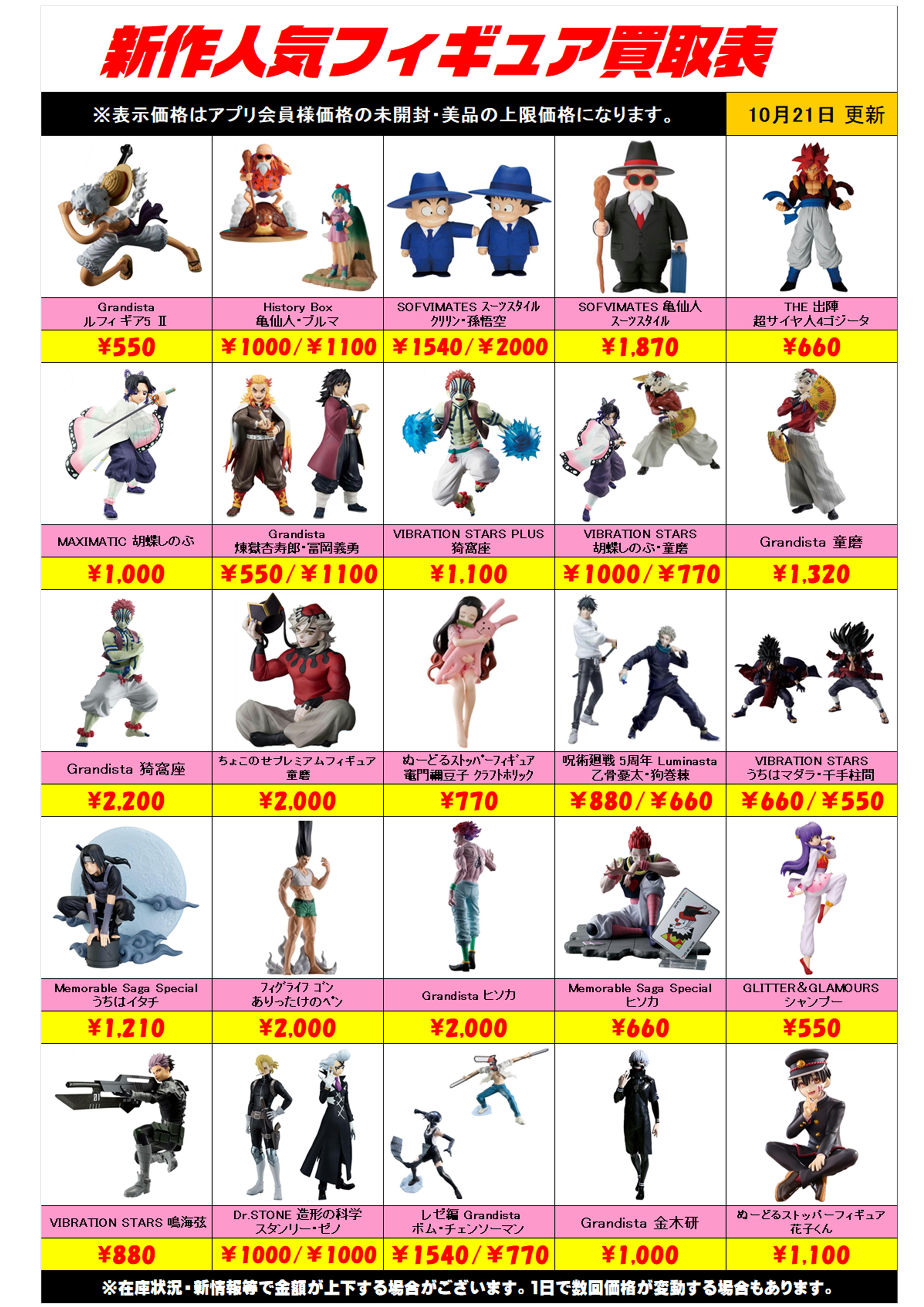 新作プライズフィギュア買取リスト更新しました！ 10/21～ プラス 