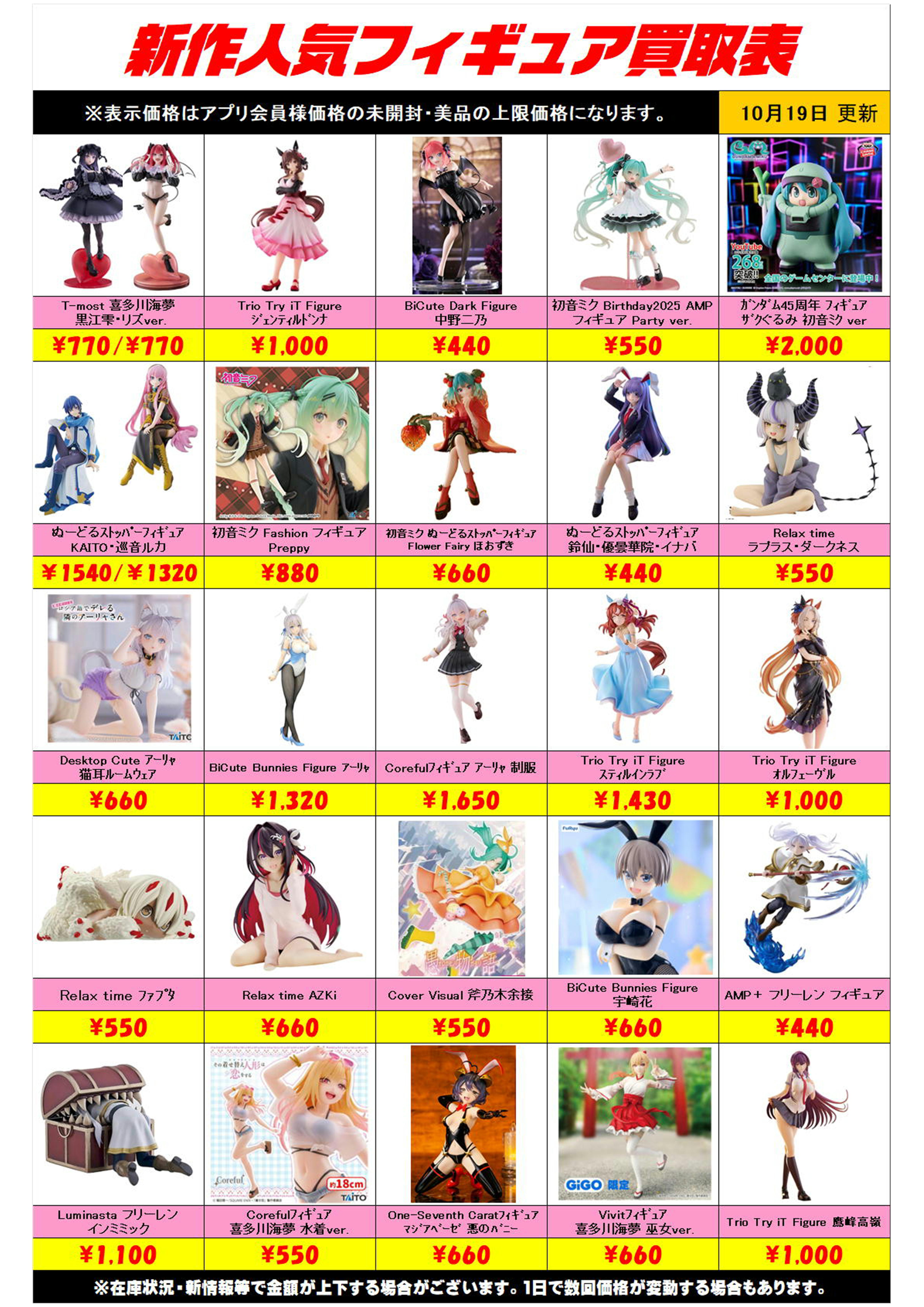 新作プライズフィギュア買取リスト更新しました！ 10/19～ プラス 