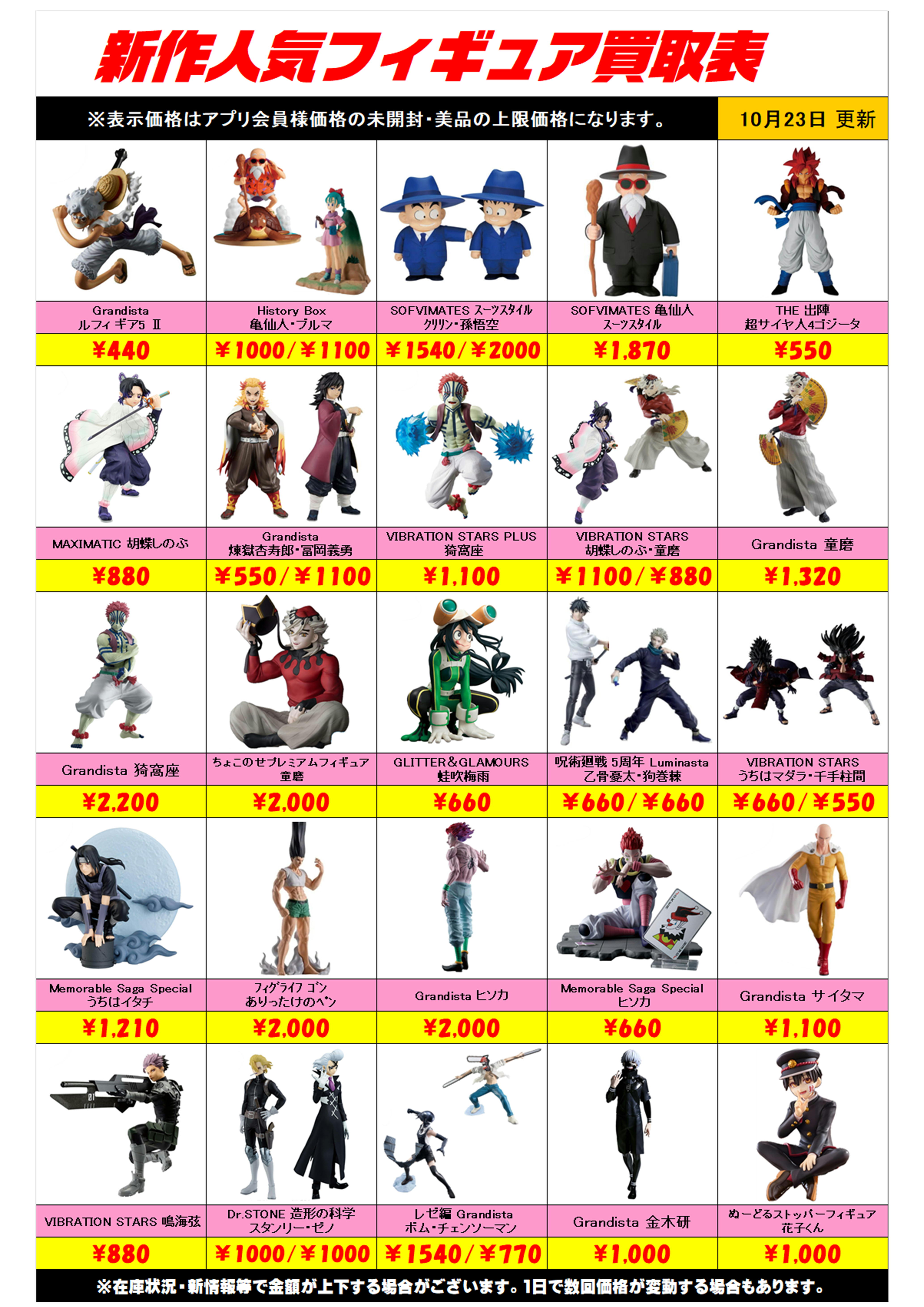 新作プライズフィギュア買取リスト更新しました！ 10/23～ プラス 