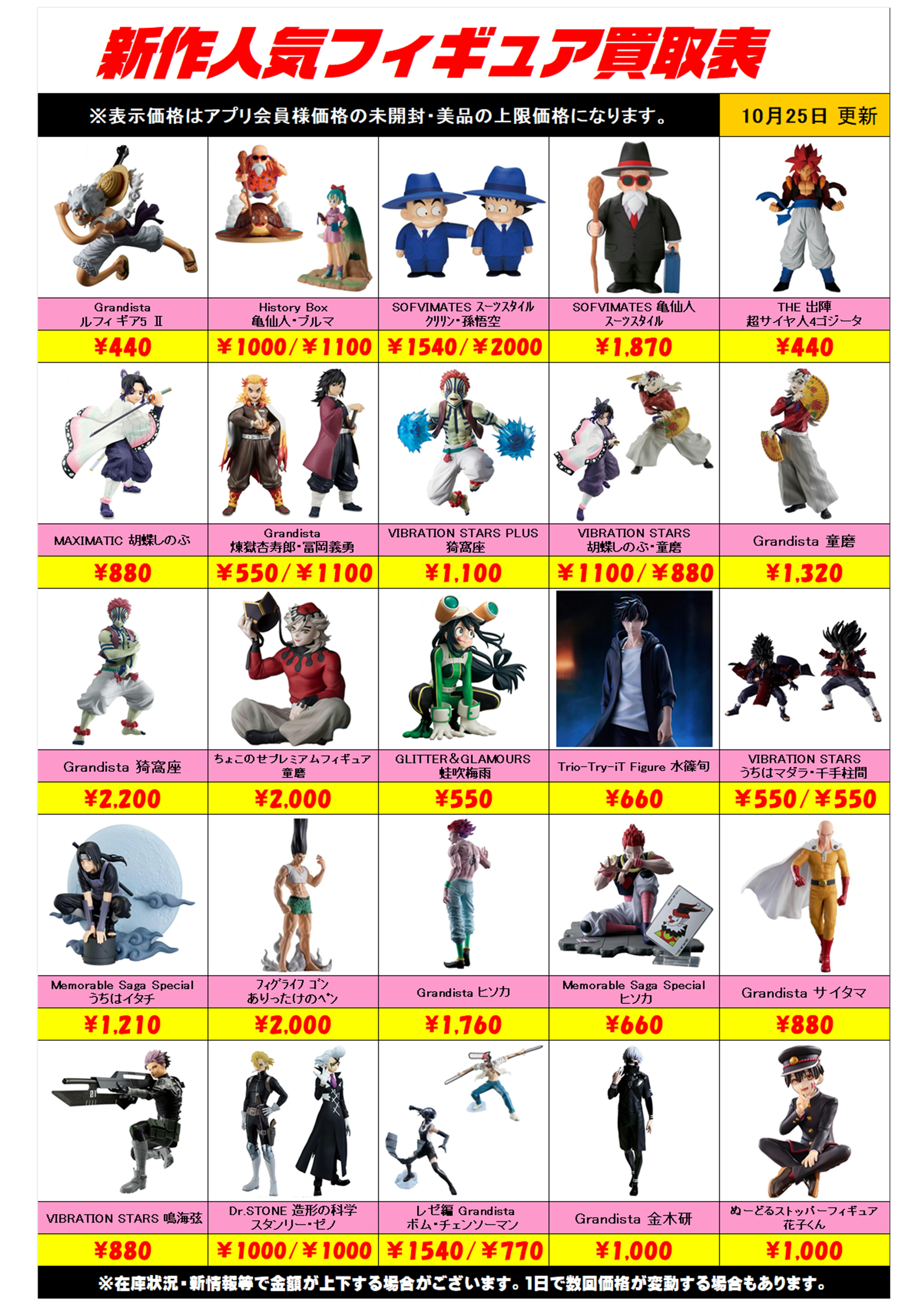 新作プライズフィギュア買取リスト更新しました！ 10/25～ プラス 