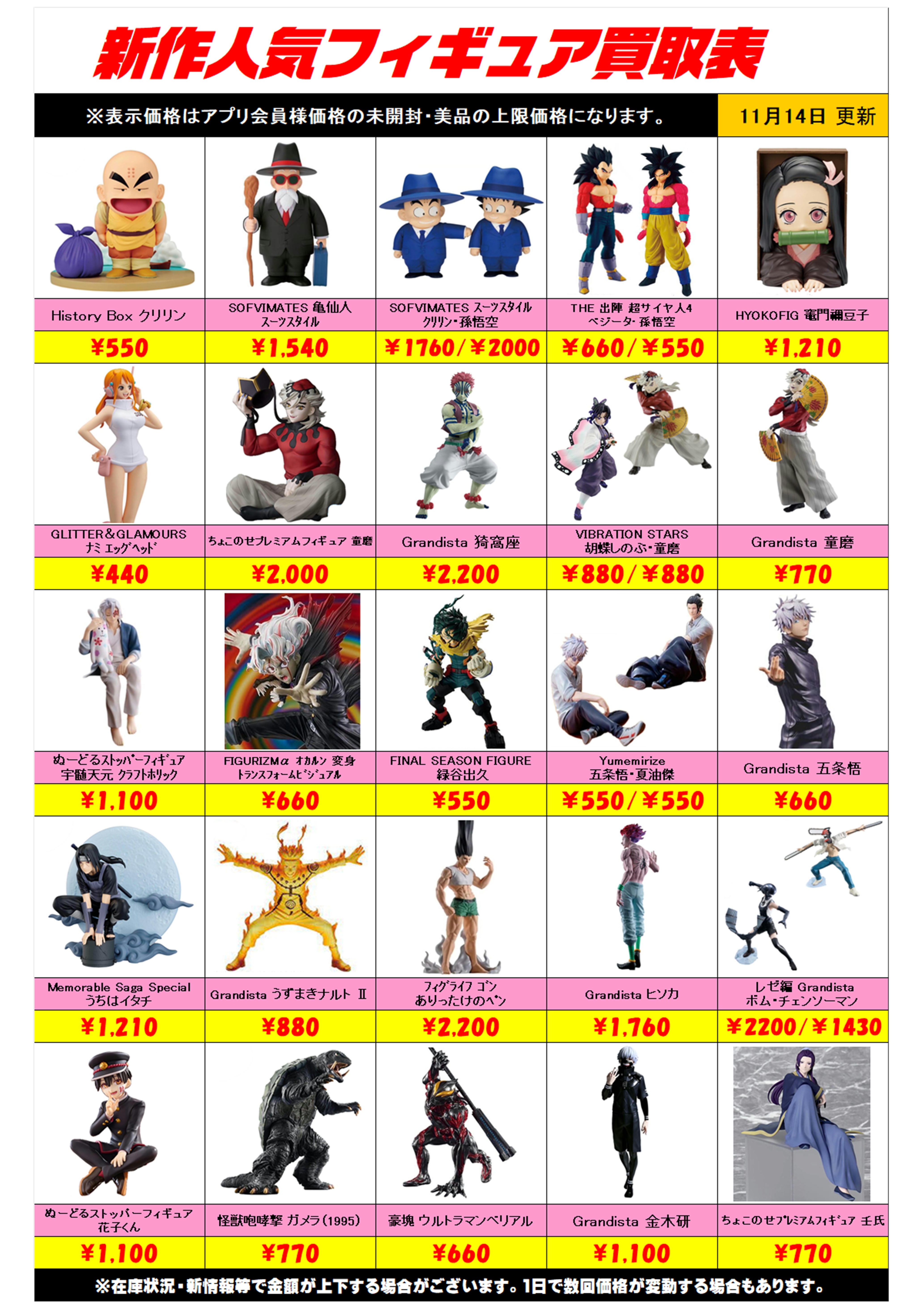 新作プライズフィギュア買取リスト更新しました！ 11/14～ プラス 