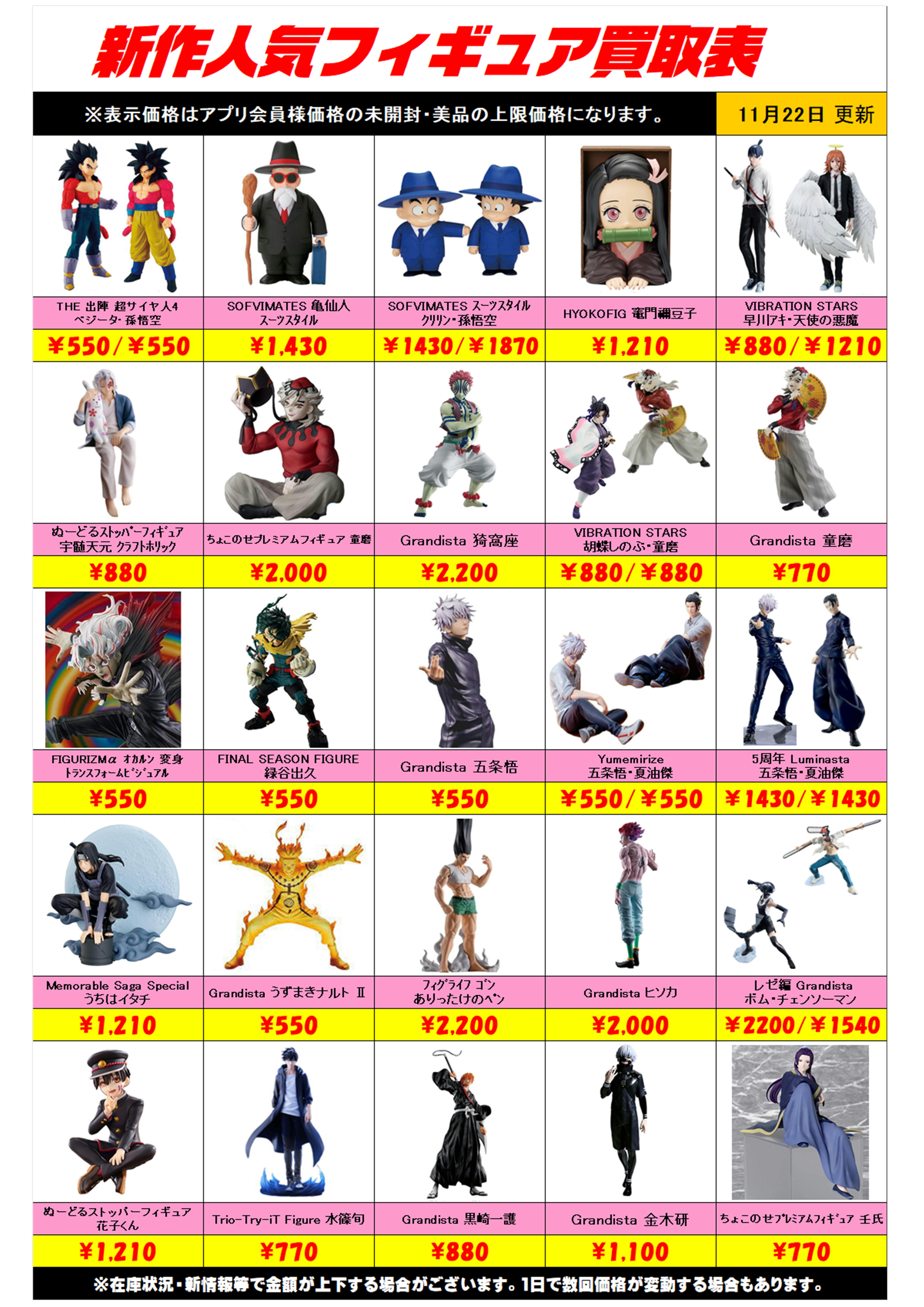 新作プライズフィギュア買取リスト更新しました！ 11/22～ プラス 