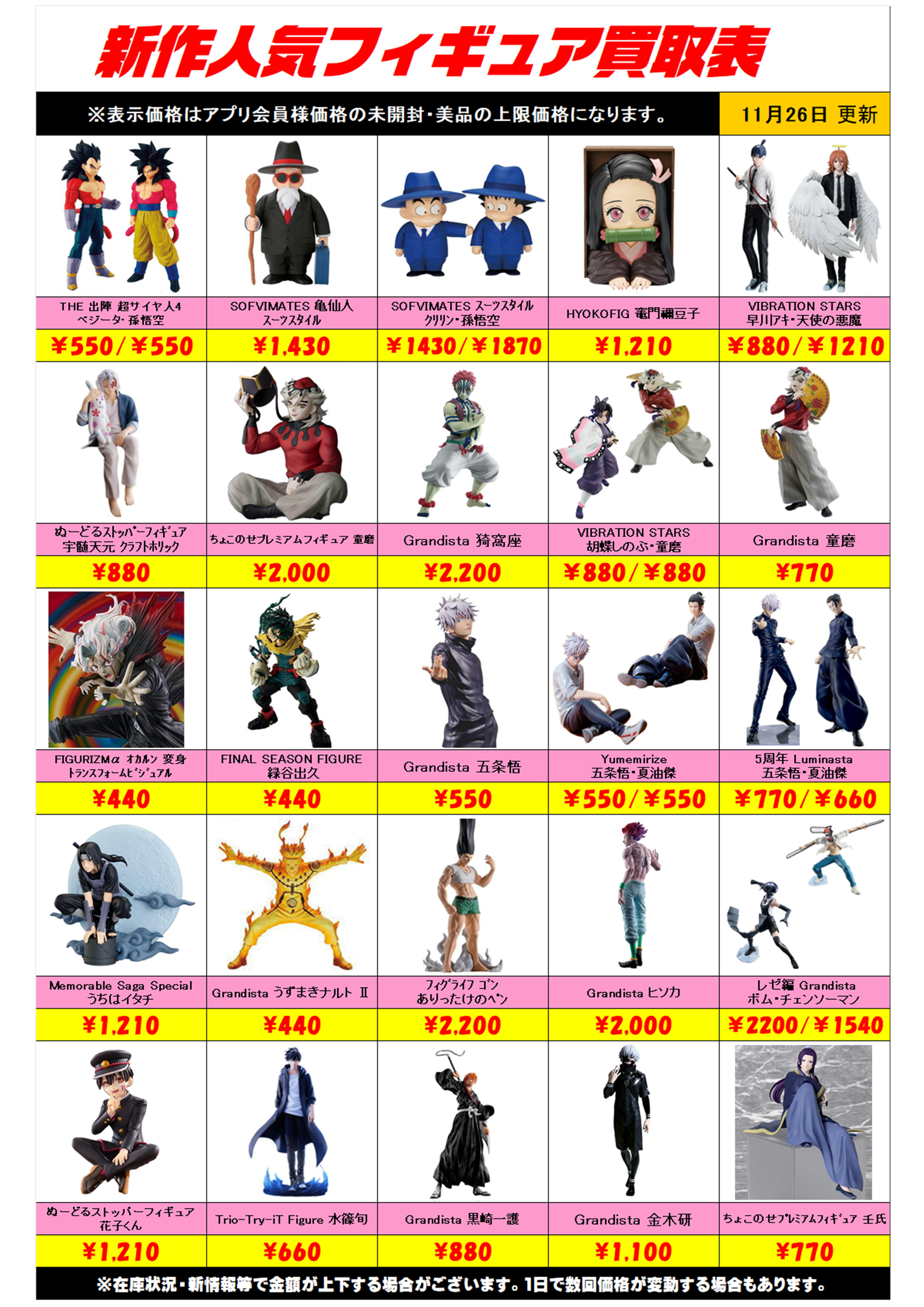 新作プライズフィギュア買取リスト更新しました！ 11/26～ プラス 