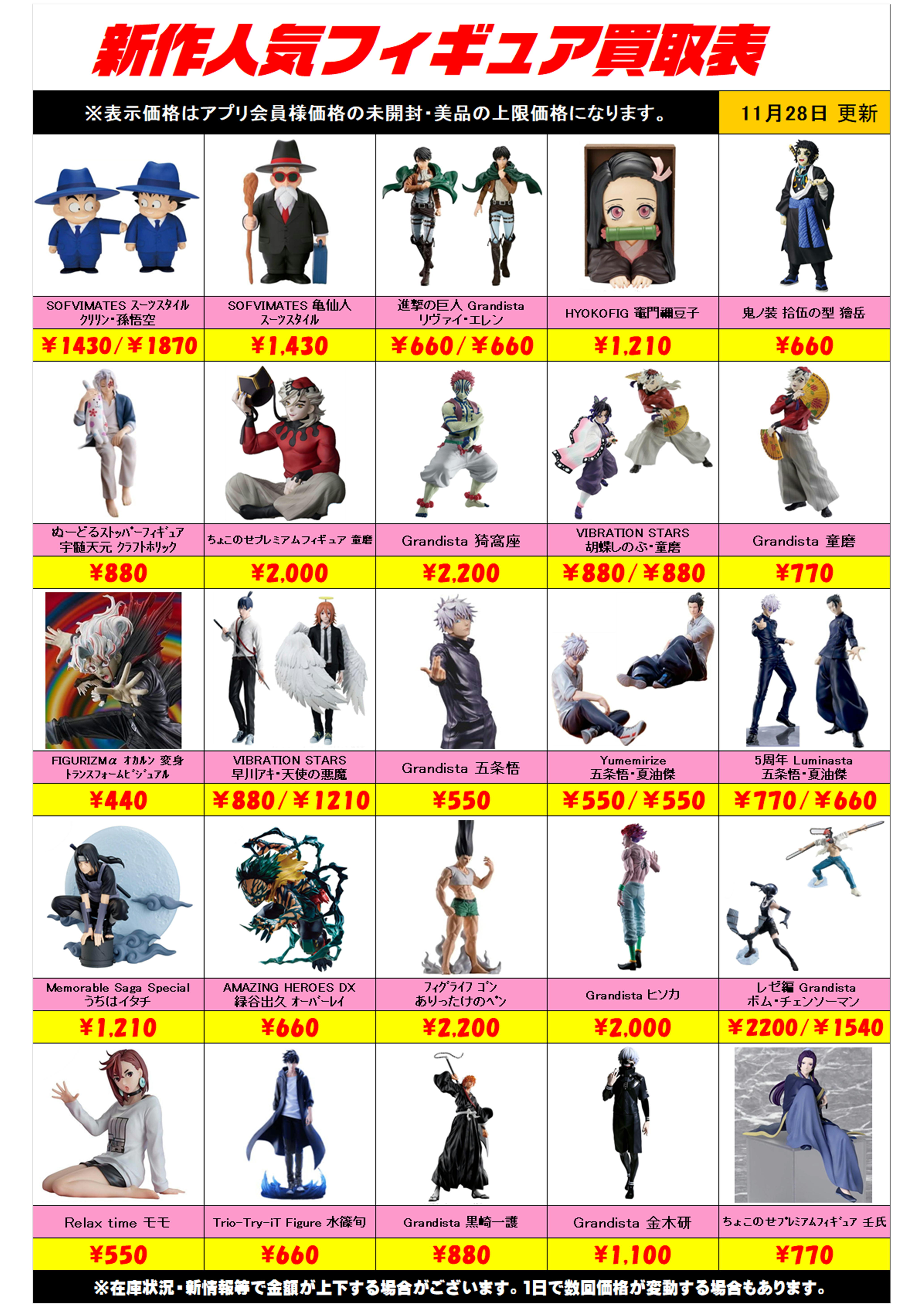 新作プライズフィギュア買取リスト更新しました！ 11/28～ プラス 