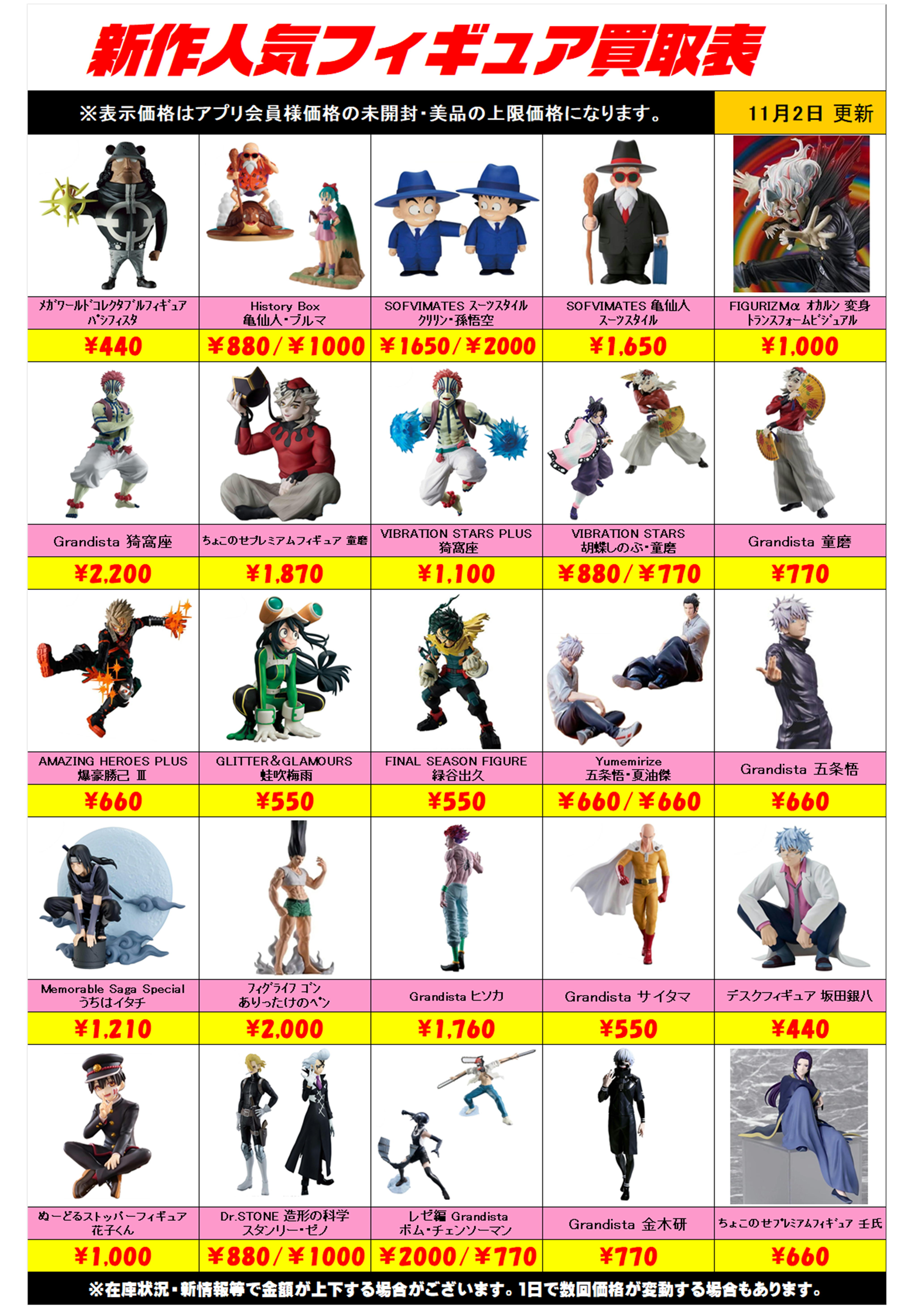 新作プライズフィギュア買取リスト更新しました！ 11/2～ プラスアップ 