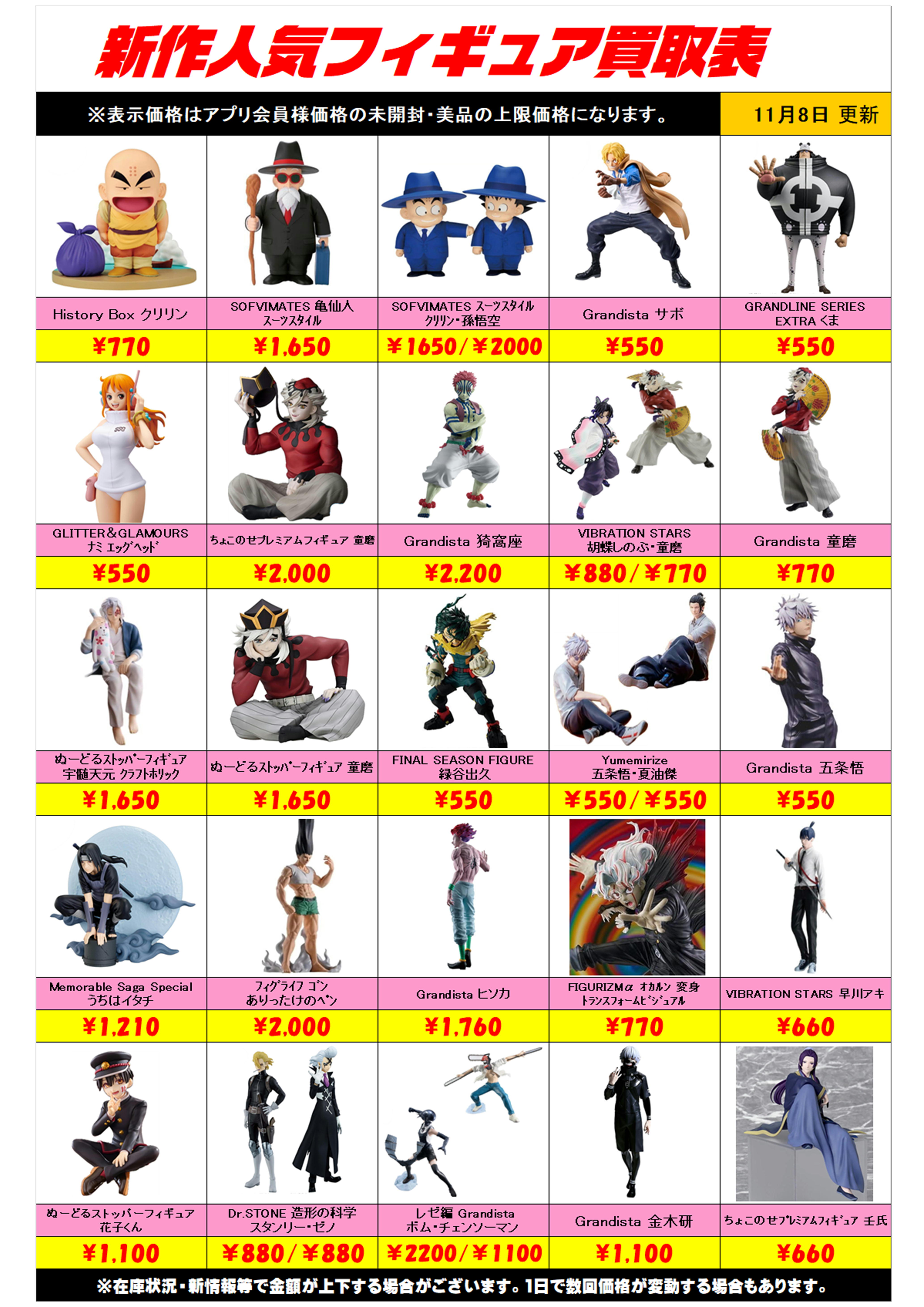 新作プライズフィギュア買取リスト更新しました！ 11/8～ プラスアップ 