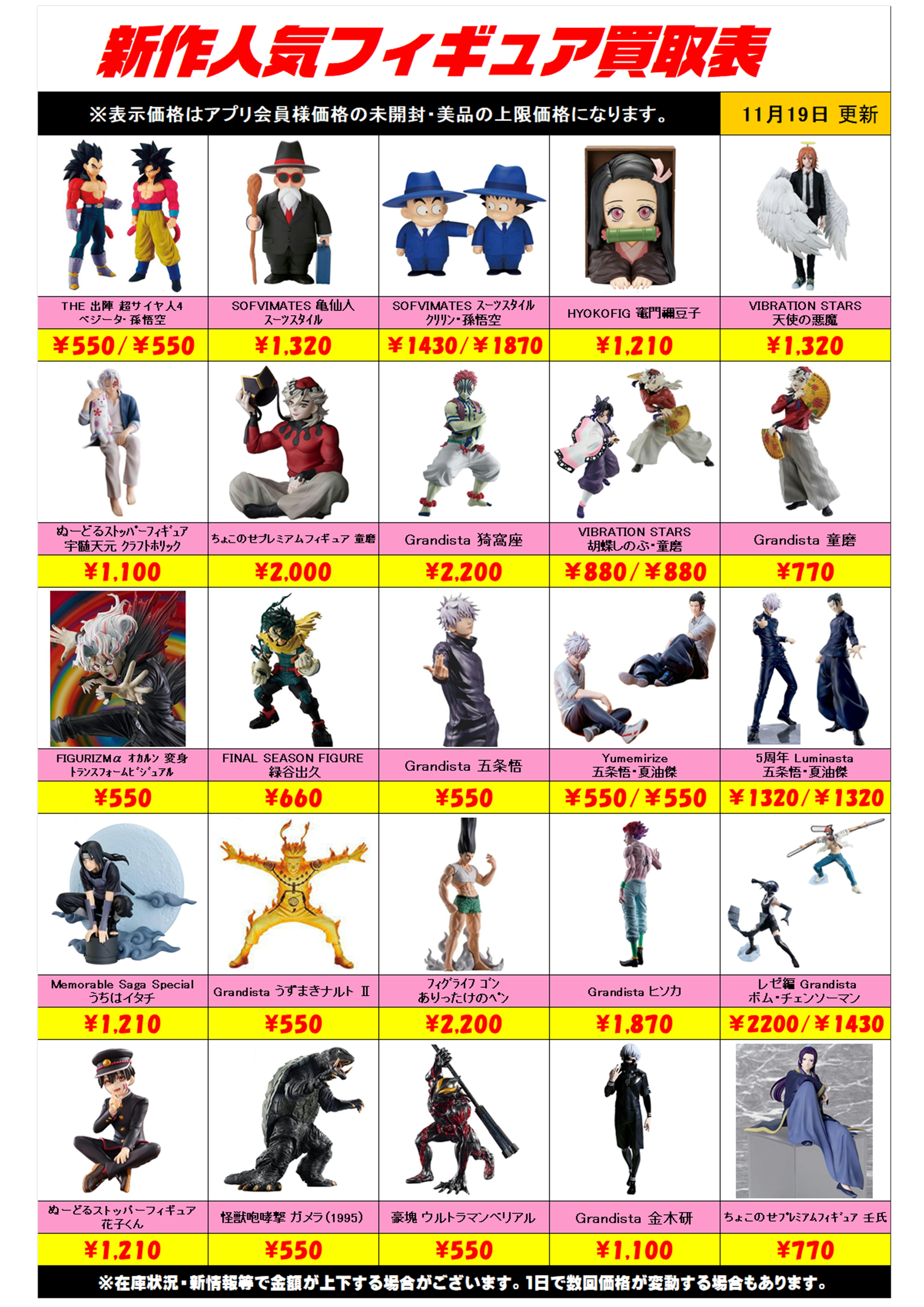 新作プライズフィギュア買取リスト更新しました！ 11/19～ プラス 