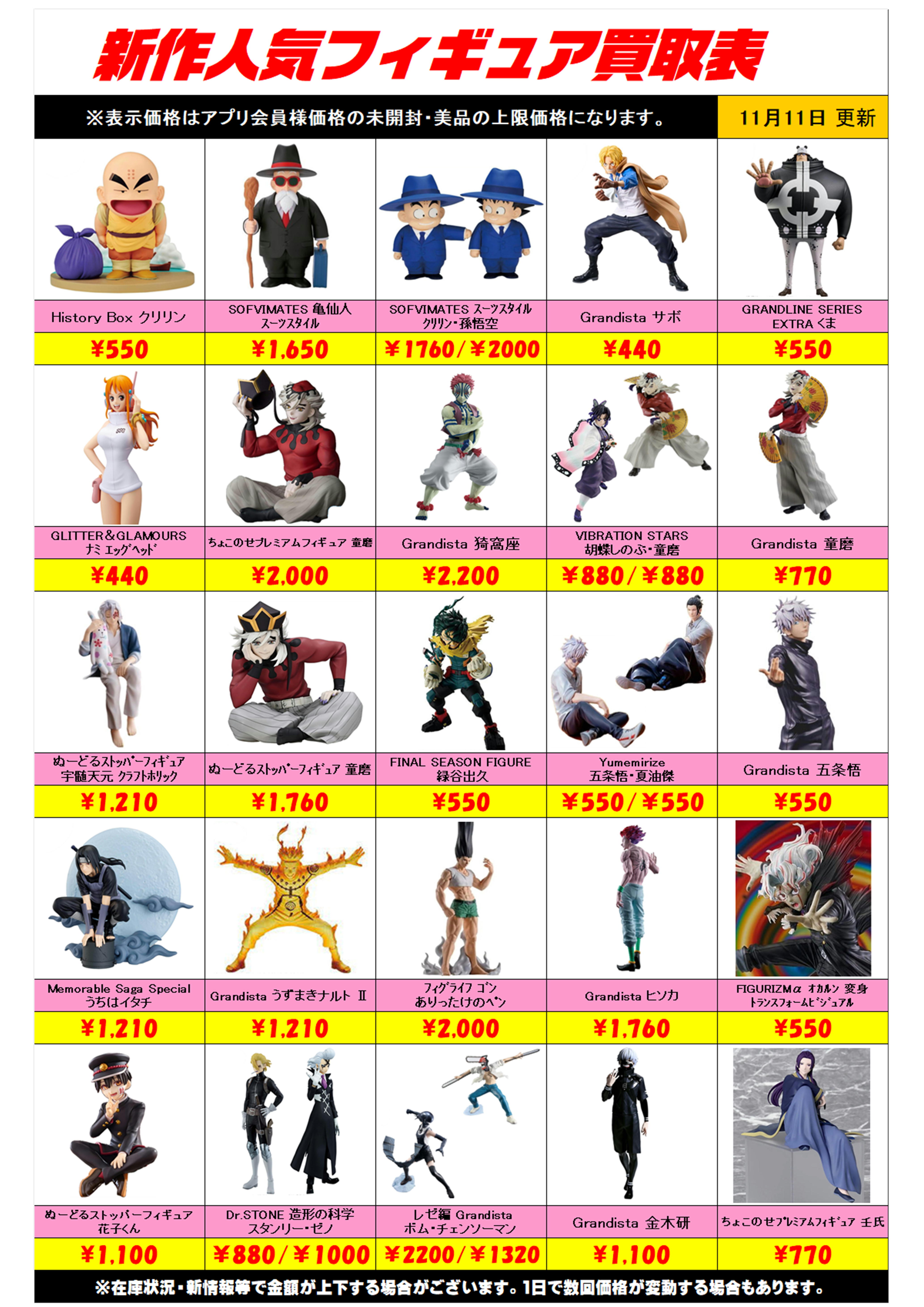 新作プライズフィギュア買取リスト更新しました！ 11/11～ プラス