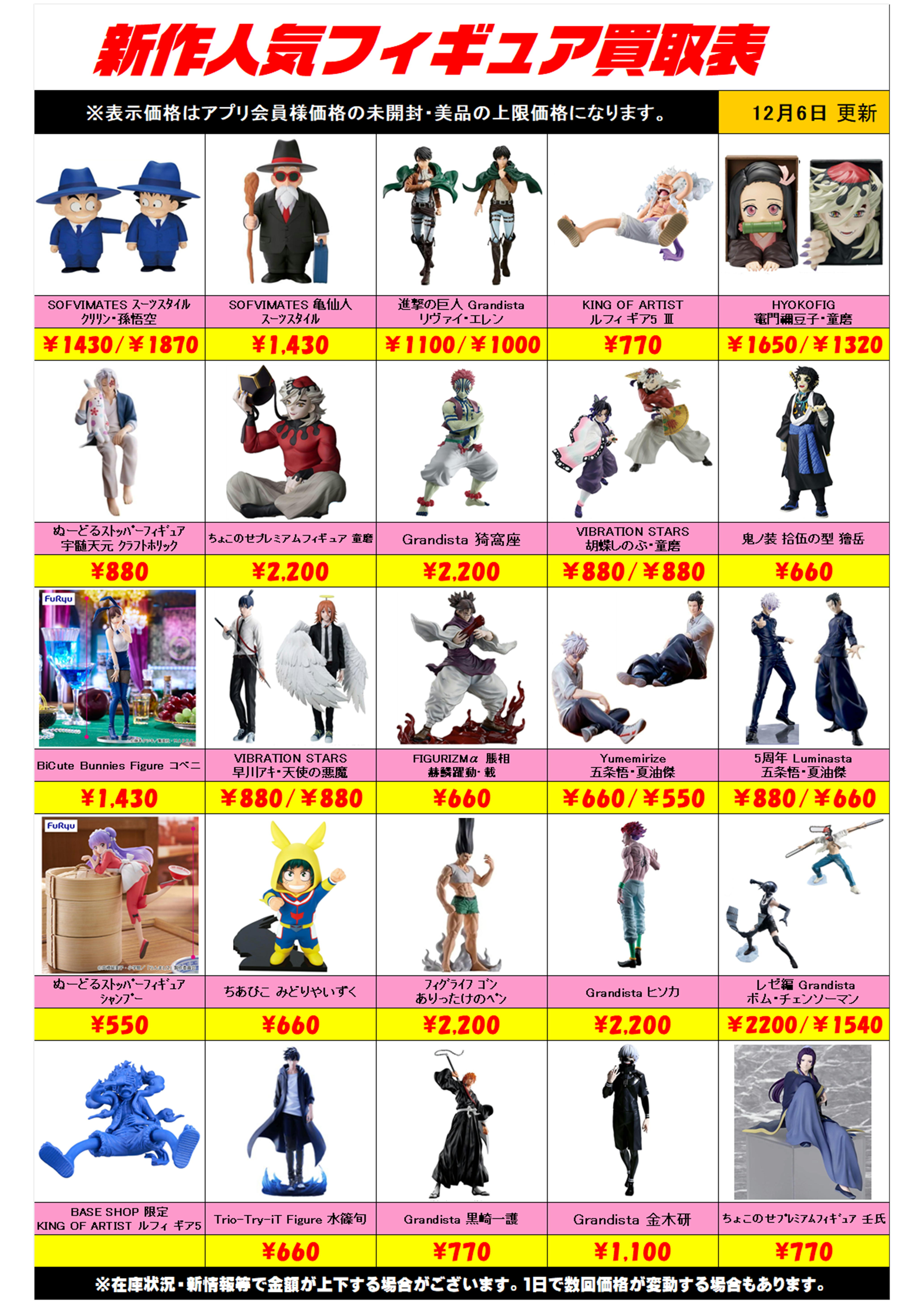 新作プライズフィギュア買取リスト更新しました！ 12/6～ プラスアップ 
