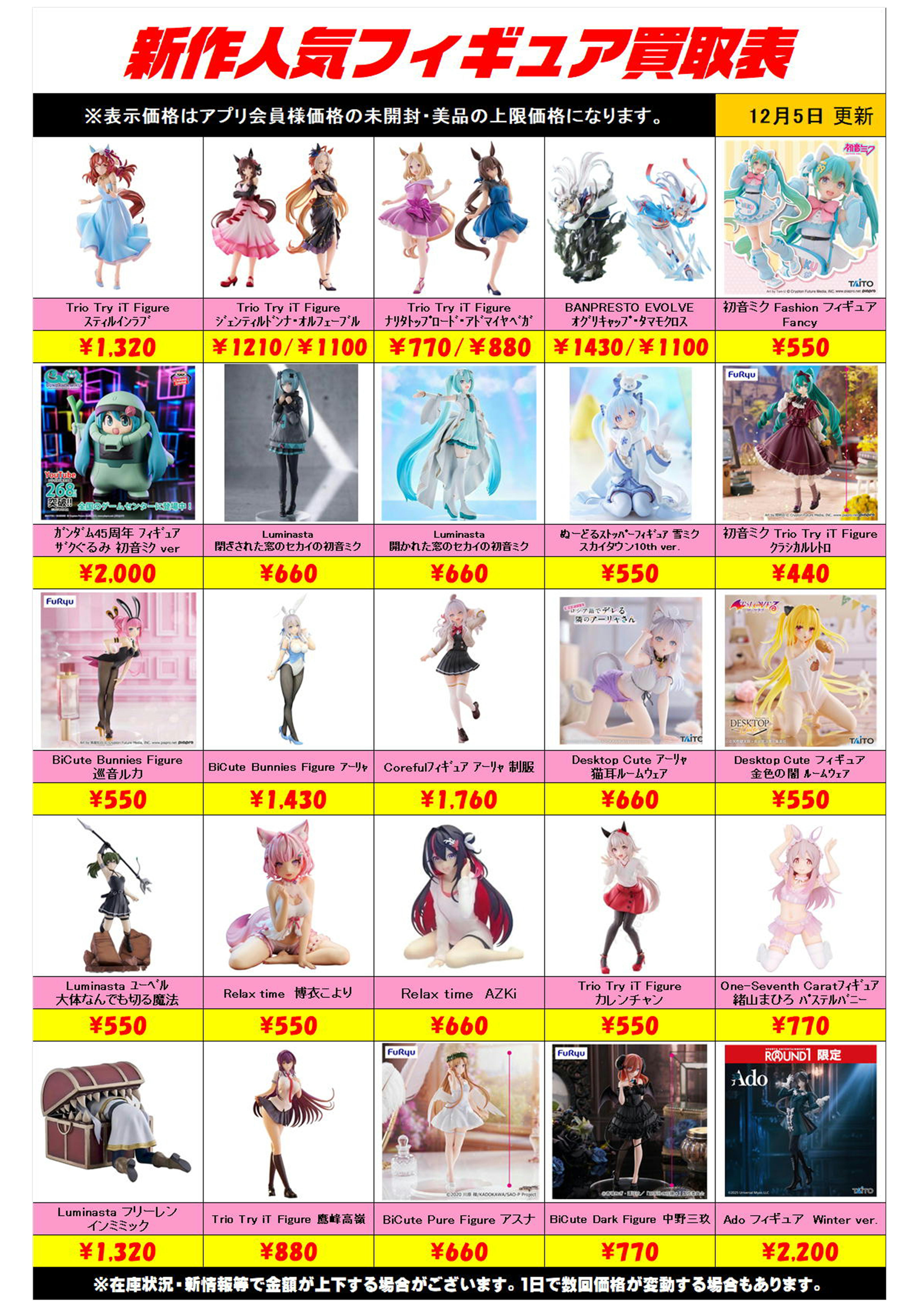 新作プライズフィギュア買取リスト更新しました！ 12/5～ プラスアップ 