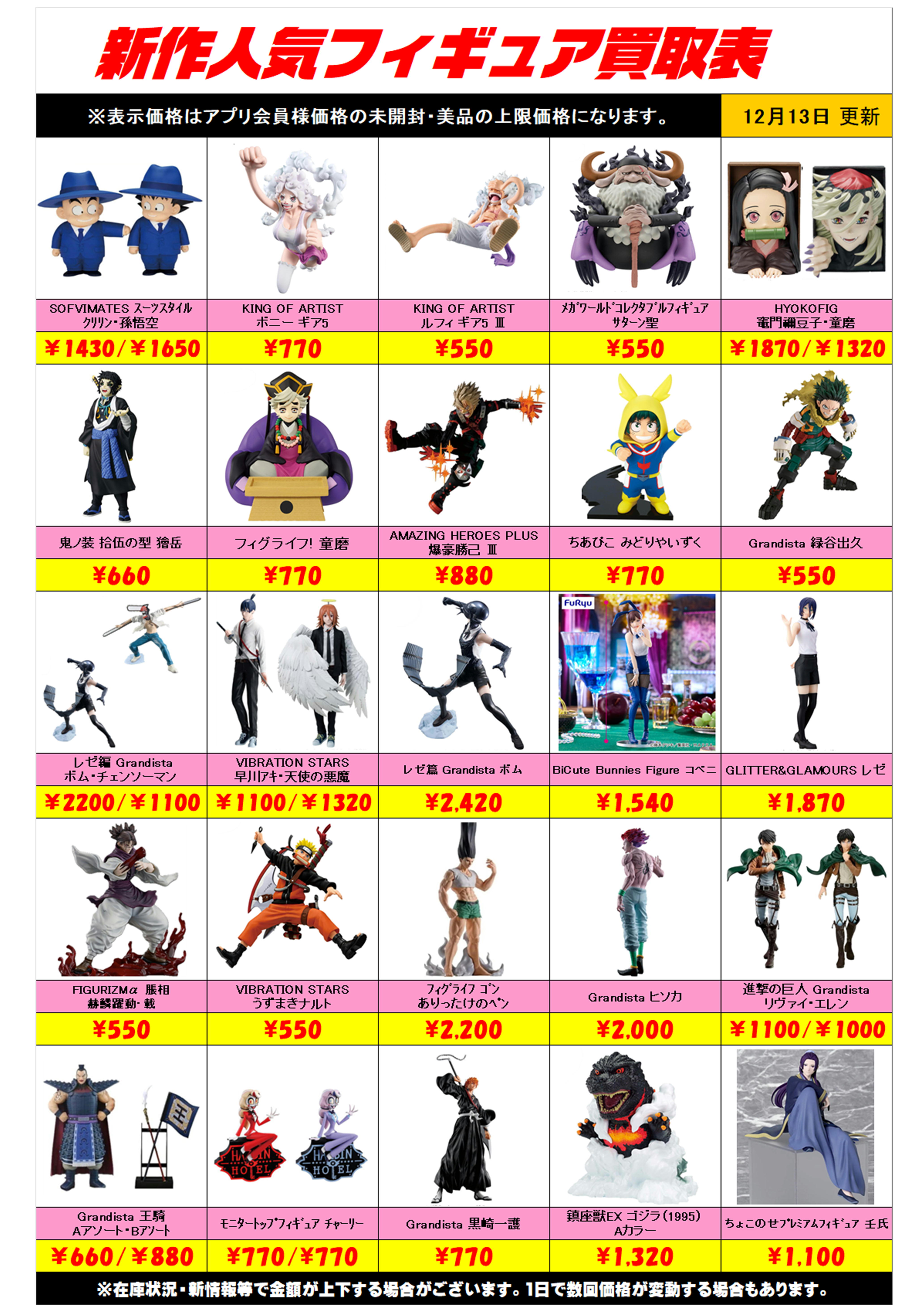 新作プライズフィギュア買取リスト更新しました！ 12/13～ プラス 