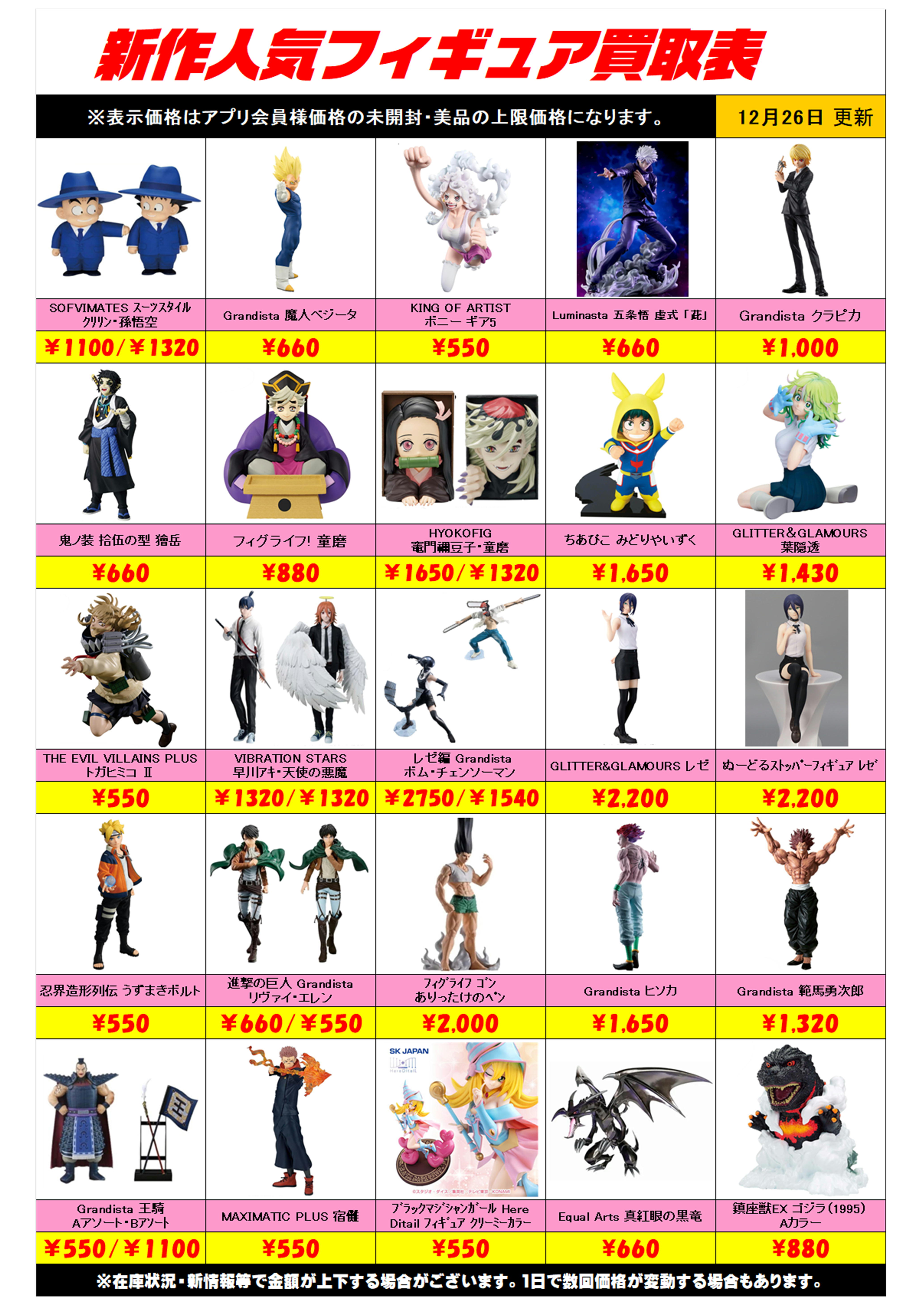 新作プライズフィギュア買取リスト更新しました！ 12/26 ～ プラス 