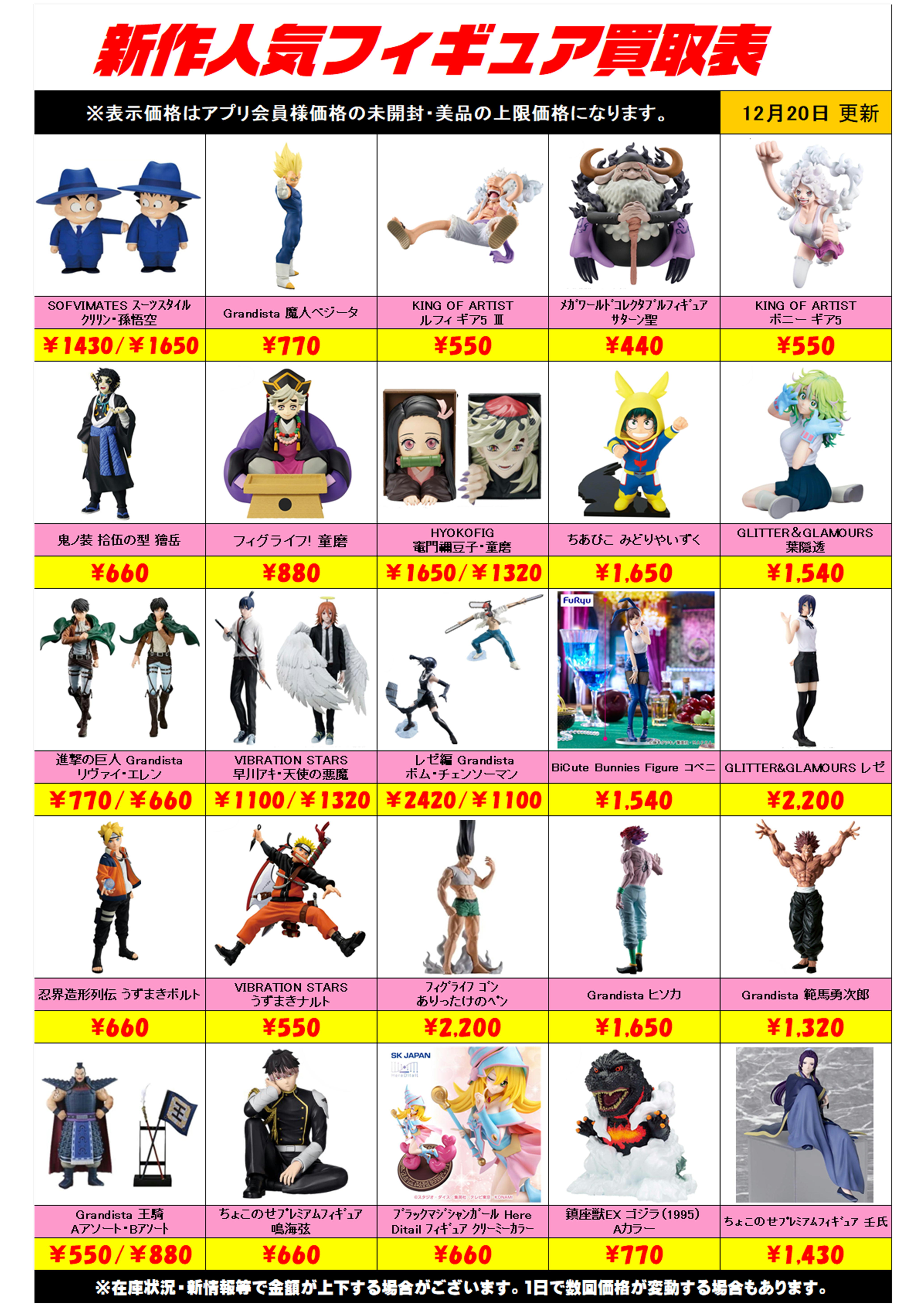 新作プライズフィギュア買取リスト更新しました！ 12/20～ プラス 