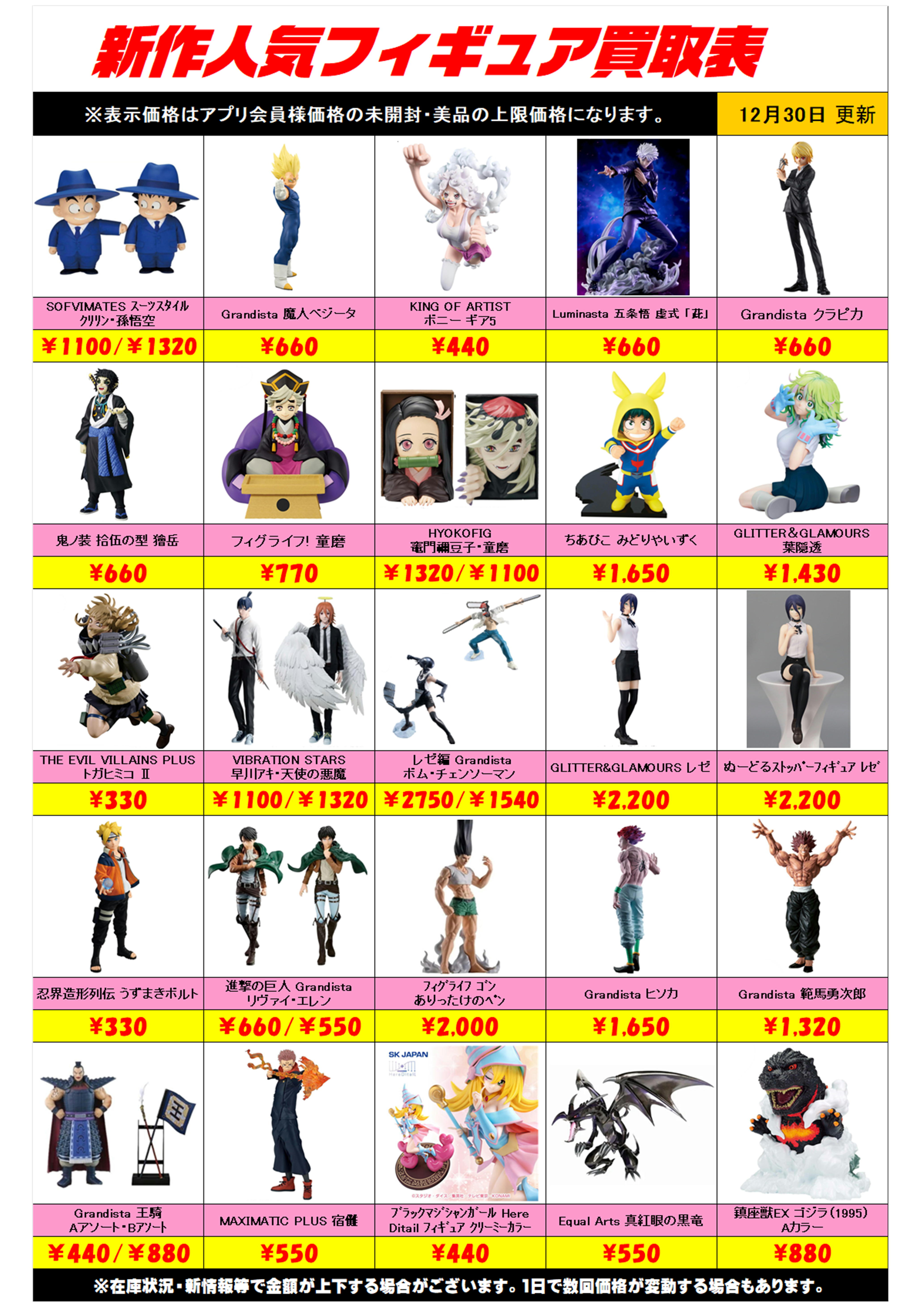 新作プライズフィギュア買取リスト更新しました！ 12/30 プラスアップ 