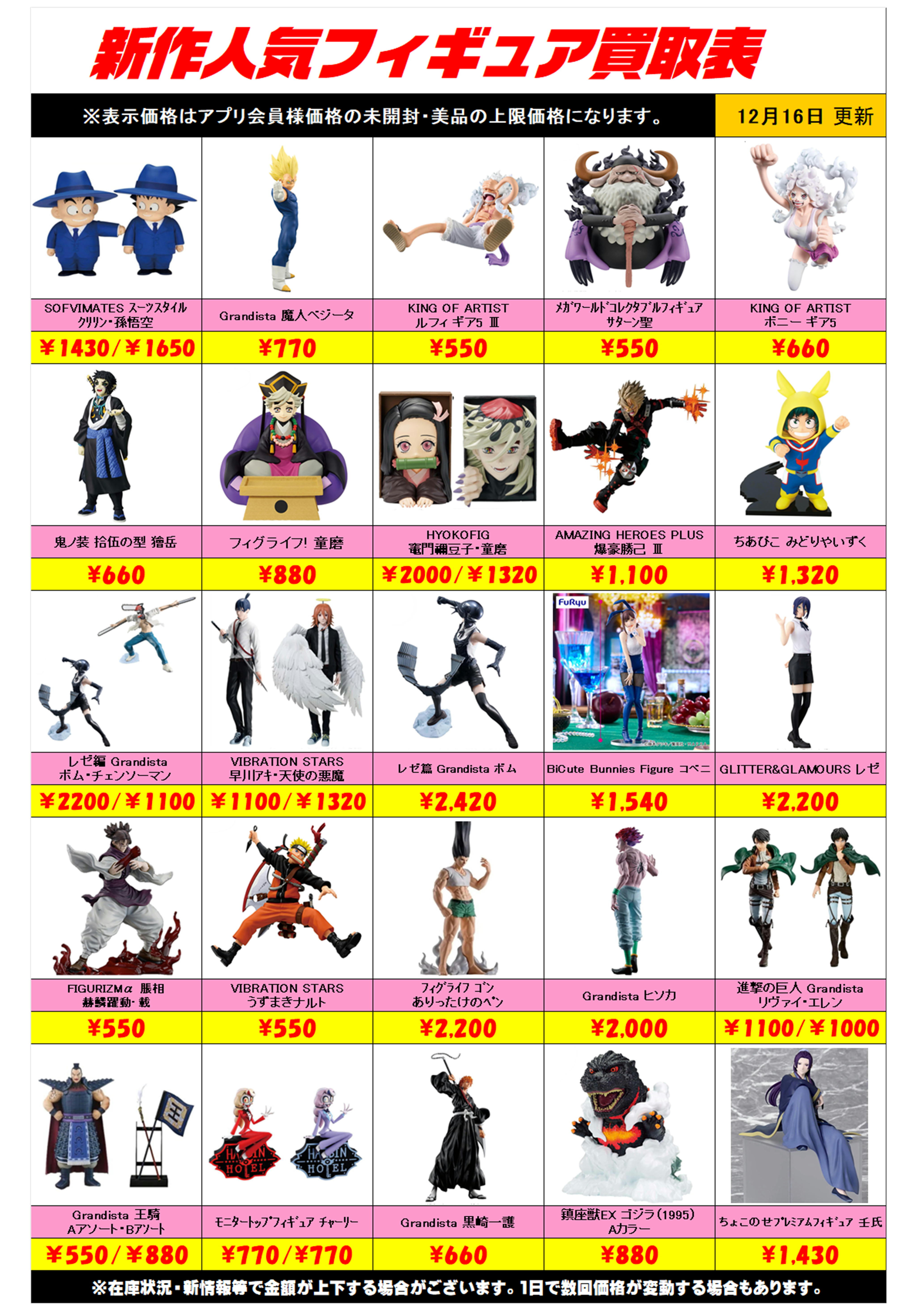 新作プライズフィギュア買取リスト更新しました！ 12/16～ プラス 