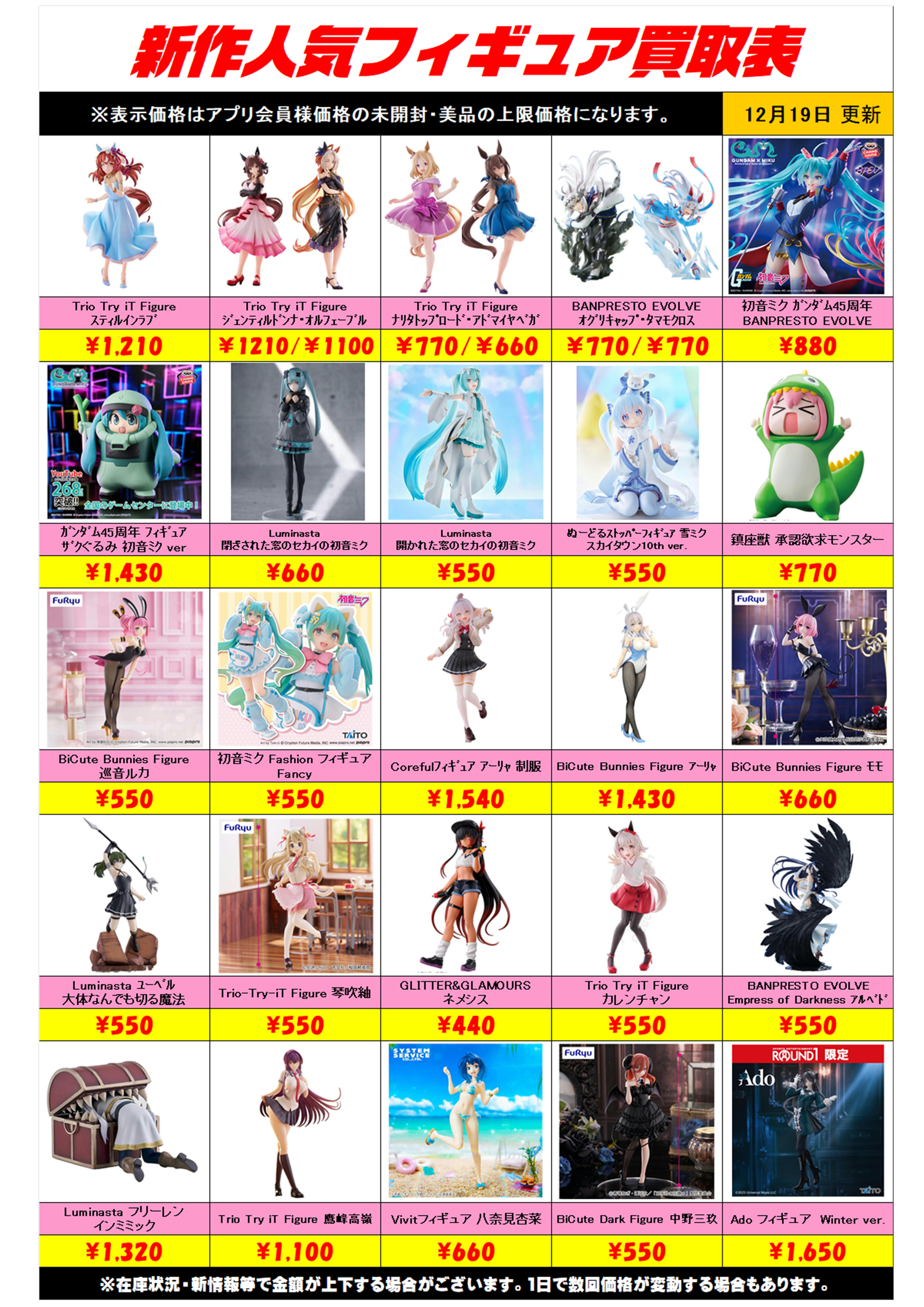 処分価格価格！40点プライズまとめ売り！ 新作プライズフィギュア買取リスト更新しました！ 12/19～ プラス